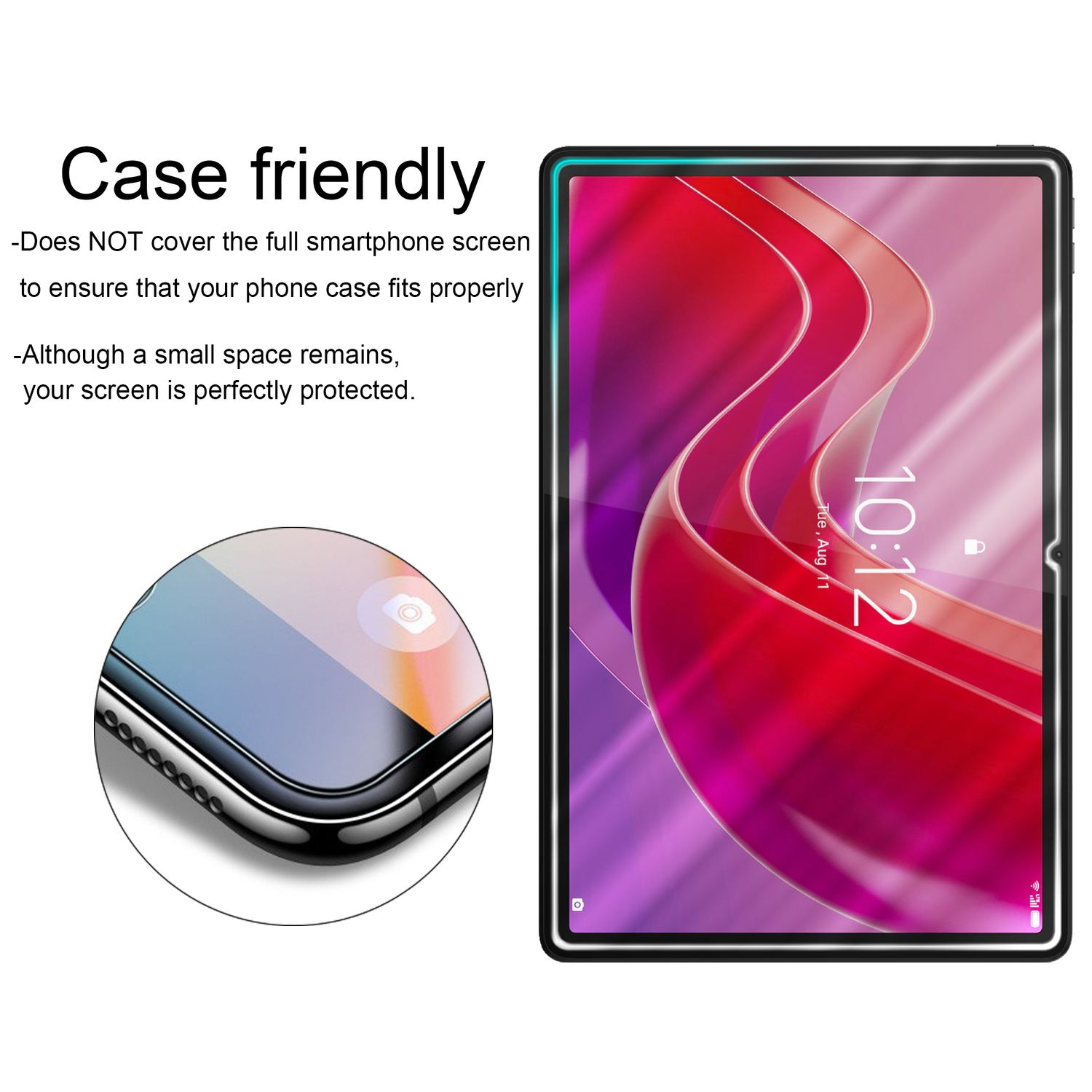 Un tablet con una protezione per lo schermo, che mostra il bordo della protezione e lo schermo del tablet.