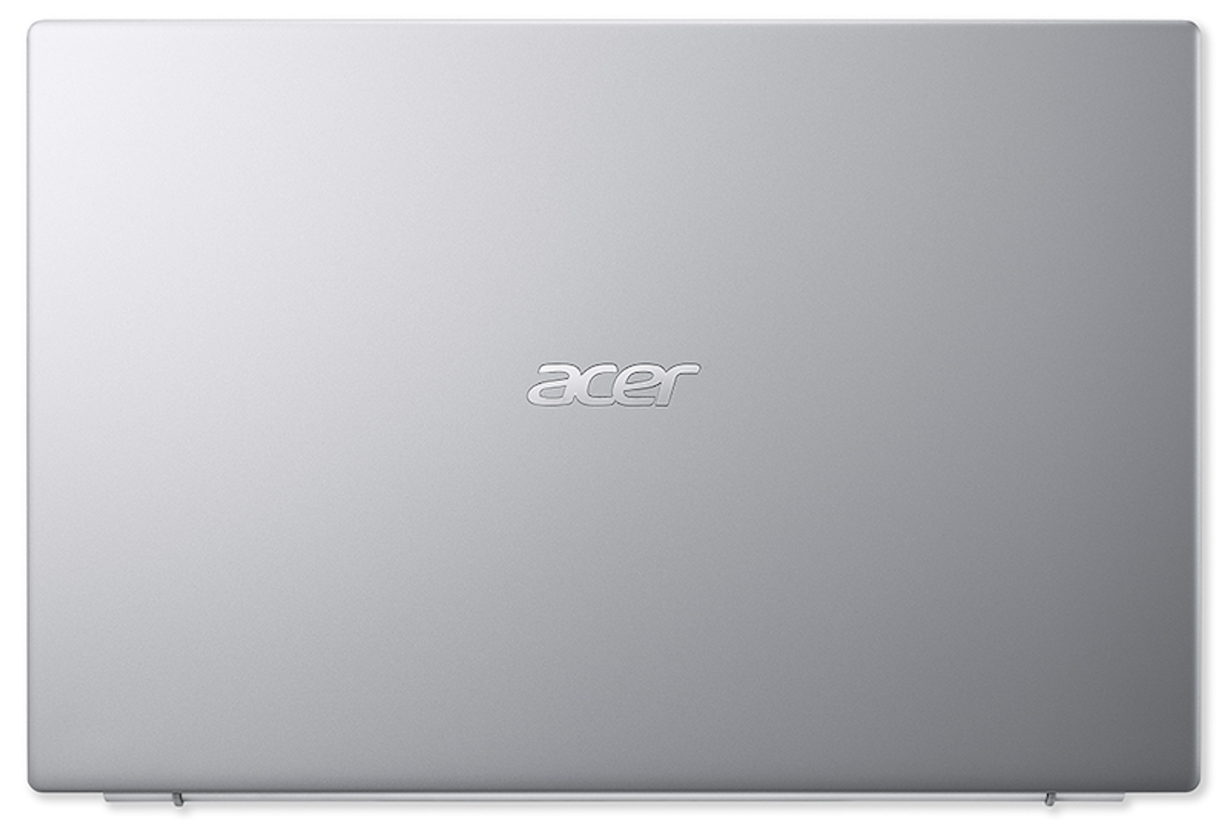 Górna część srebrnego laptopa z logo Acer pośrodku na zamkniętej pokrywie.