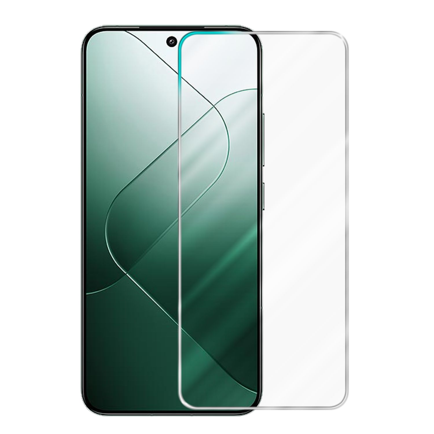 Smartphone con protezione schermo in posizione, che mostra una sfumatura verde e bianca.