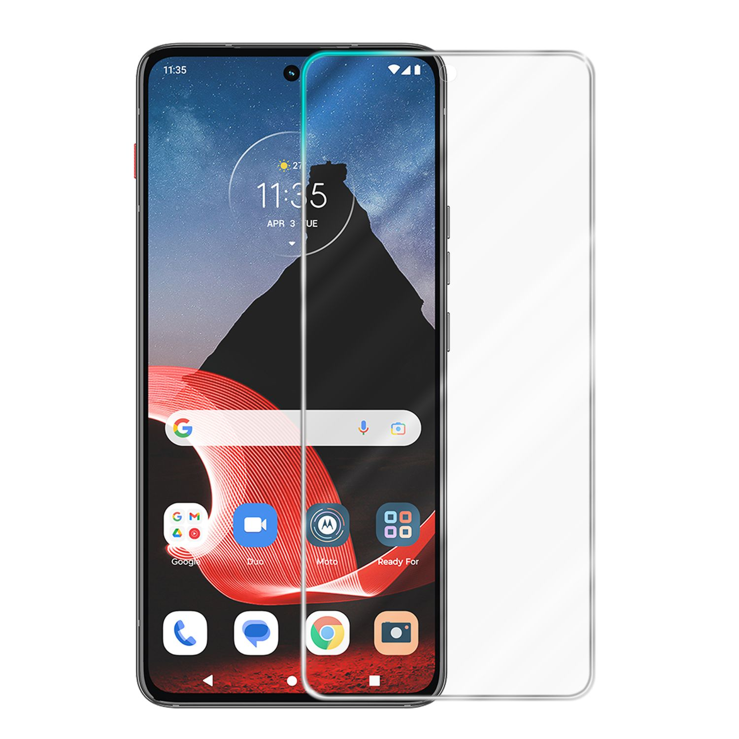 Un telefono con protezione schermo applicata. Lo schermo mostra un'interfaccia app.