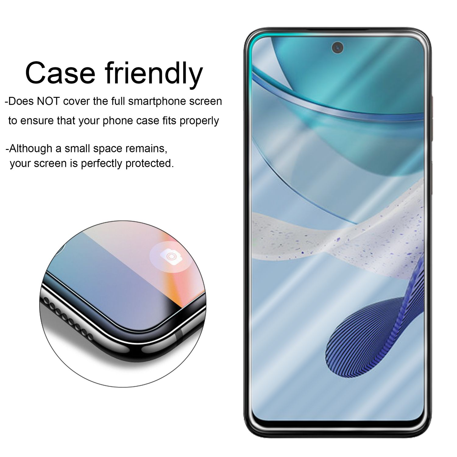 Schermo dello smartphone con protezione applicata. La protezione copre il telefono, mostrandone i bordi.