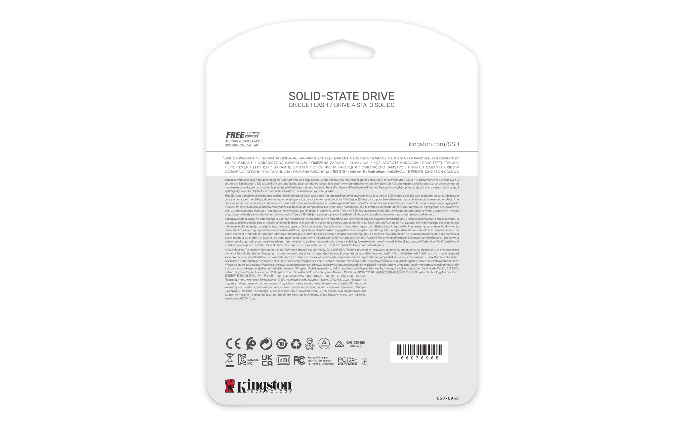 Tył opakowania dysku SSD, z tekstem i logo.