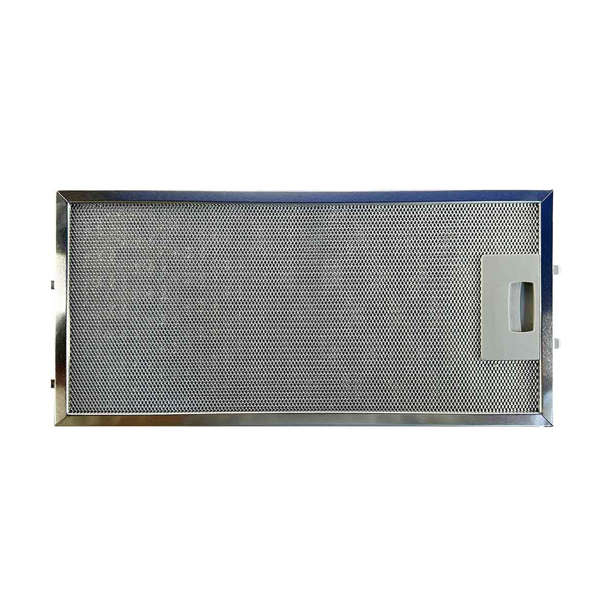 Rechteckiger Metallfilter für Dunstabzugshaube mit Mascheninnenraum und Griff.
