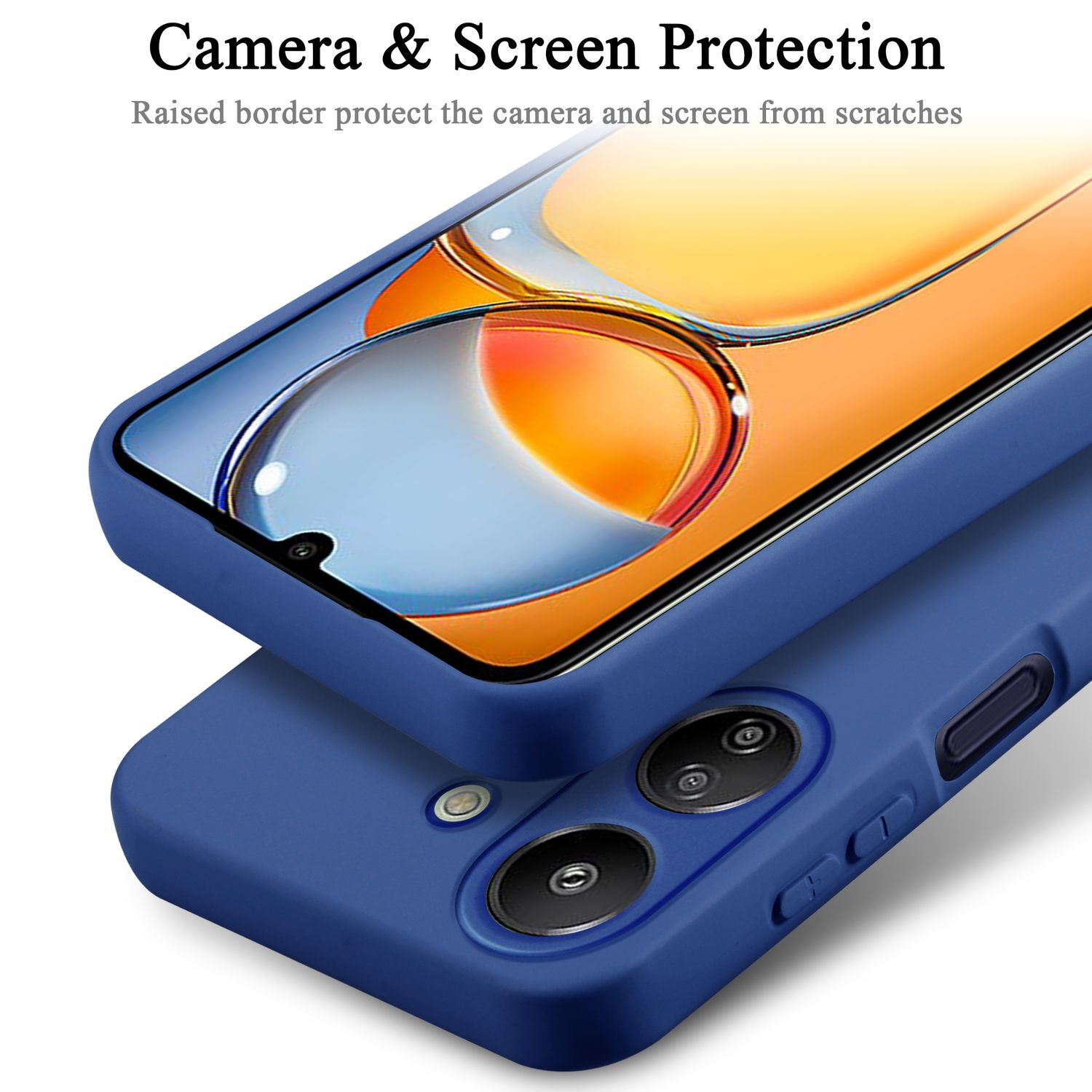 Due custodie blu per telefono, una sopra l'altra, con schermo del telefono visibile.