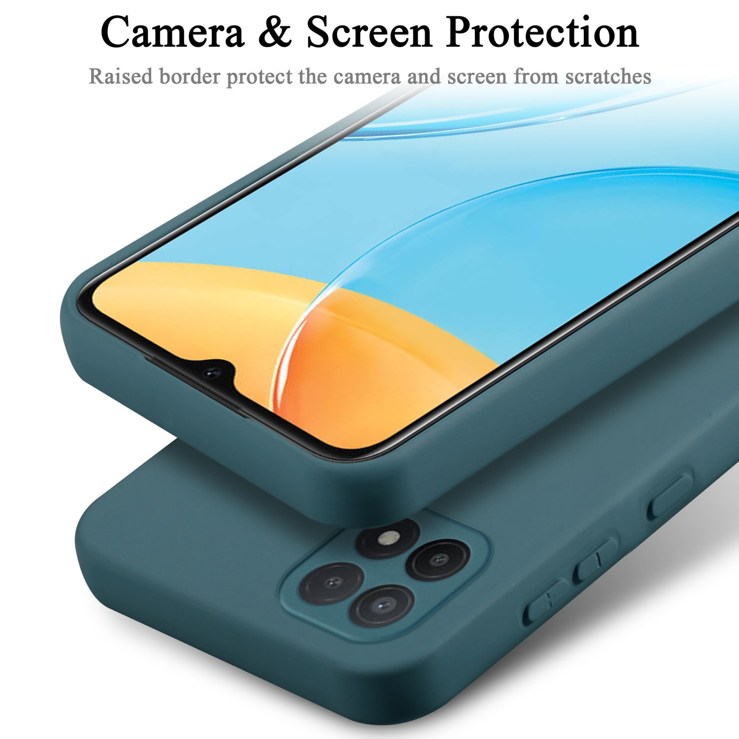 Custodia verde per telefono sopra un'altra con protezione fotocamera e schermo.