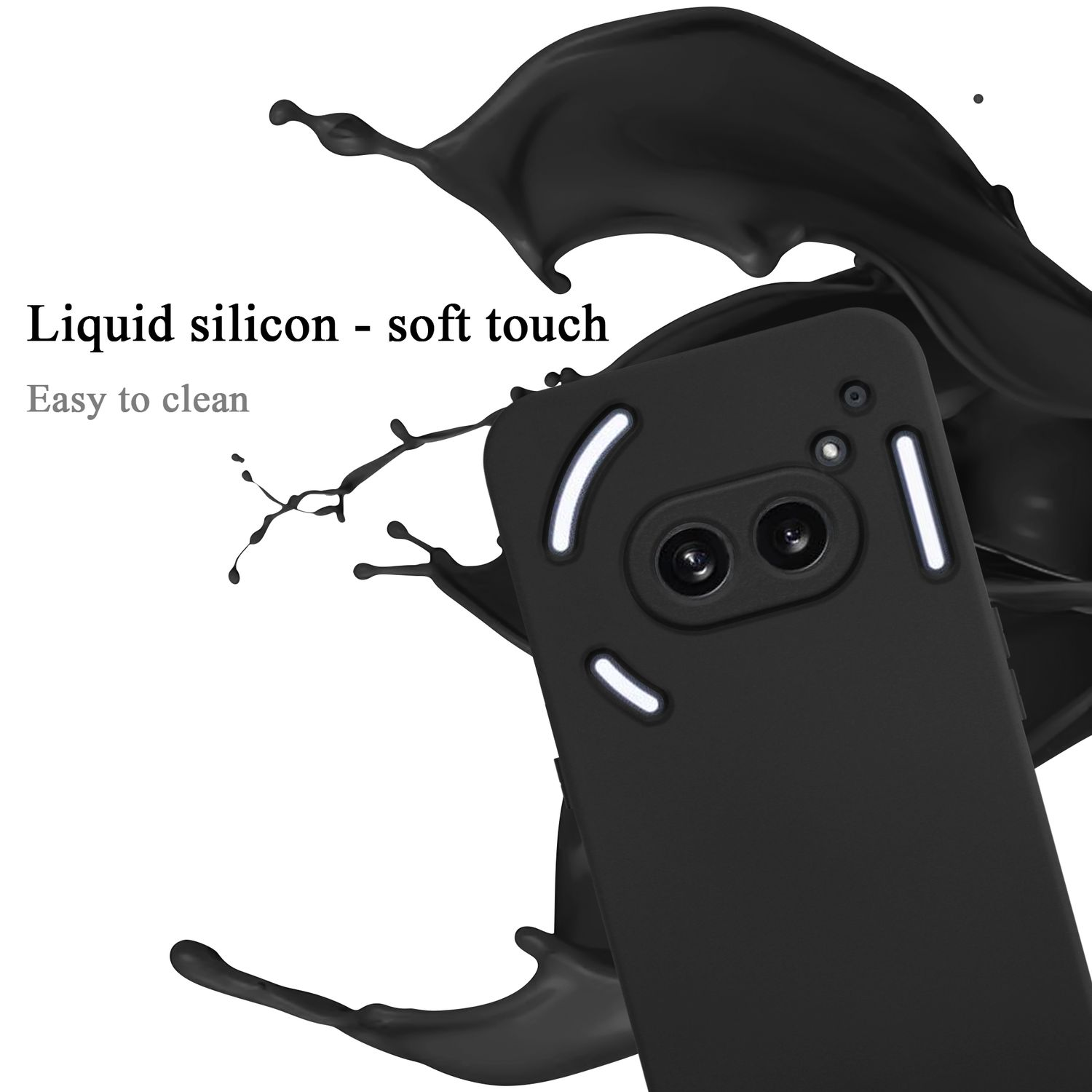 Schwarze Handyhülle mit Flüssigsilikon und Soft-Touch.