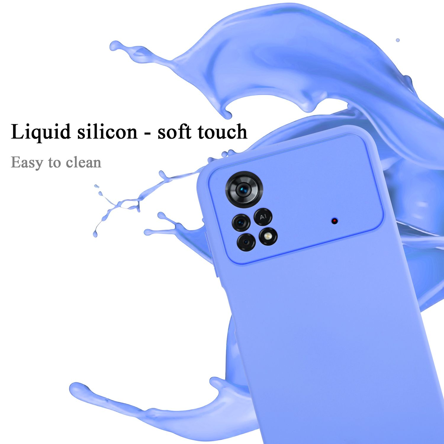Custodia per telefono blu chiaro. La custodia ha un ritaglio per la fotocamera e un design soft touch.