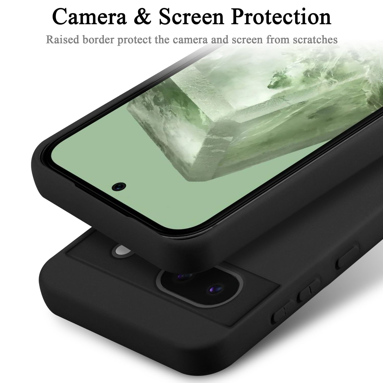 Custodia nera che protegge la fotocamera e lo schermo.