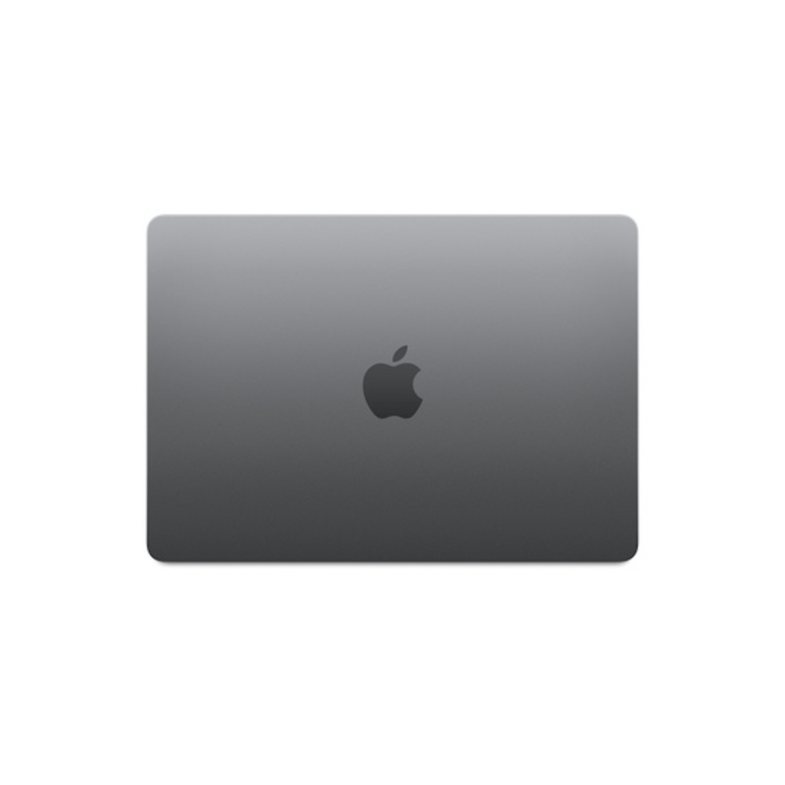 Parte trasera de portátil gris. Logotipo de Apple. Fondo blanco.