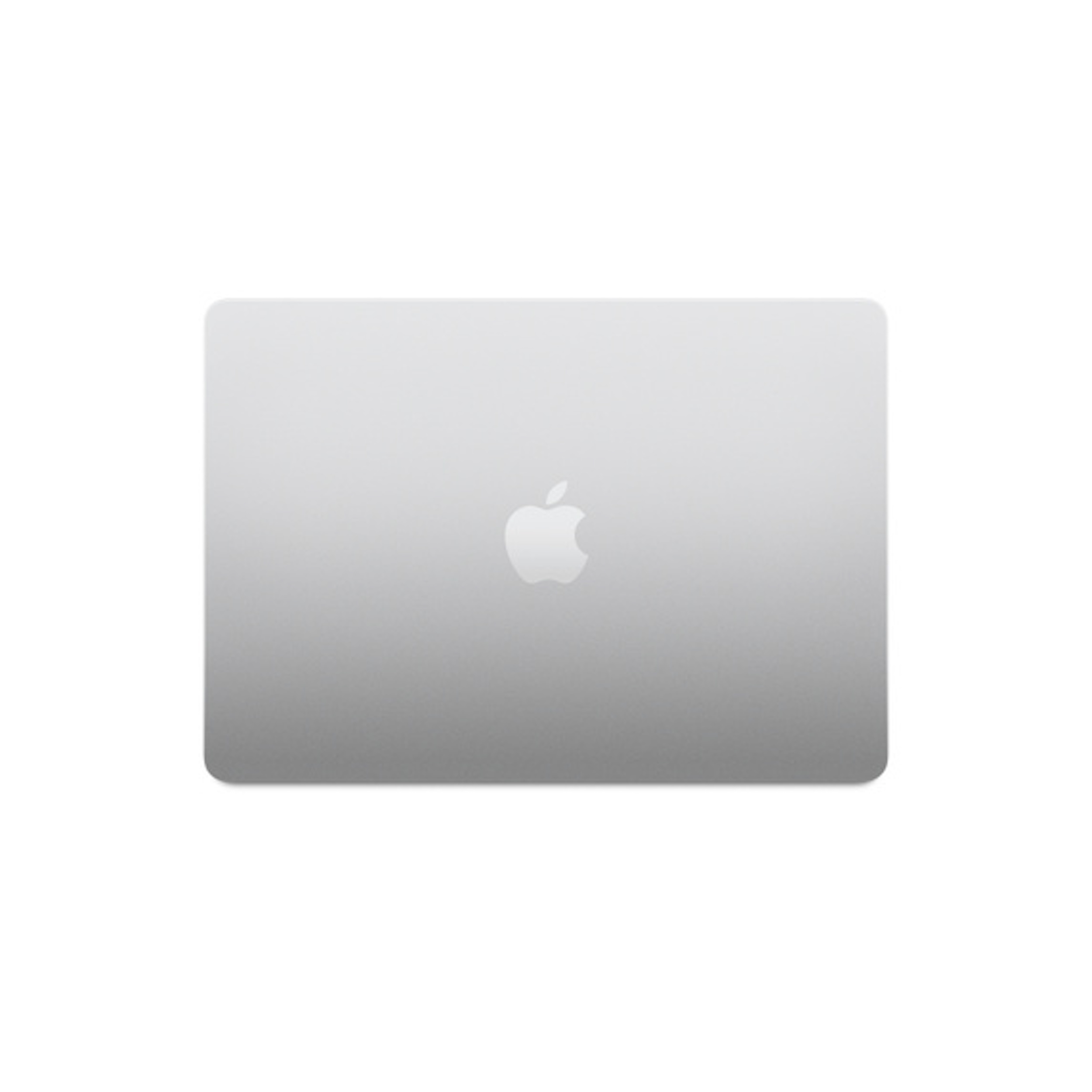 Srebrny MacBook, widok z góry. Logo Apple widoczne z tyłu.