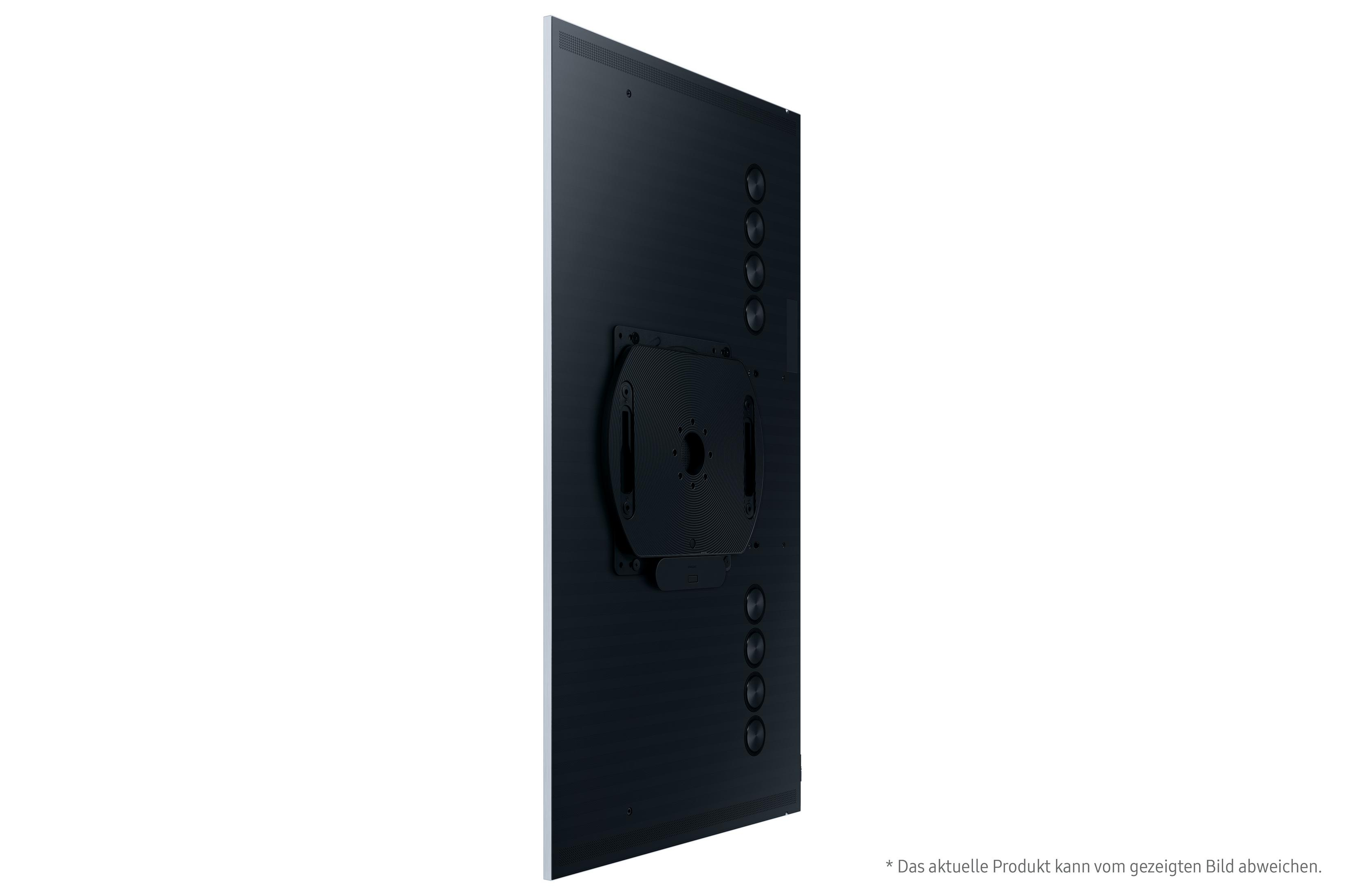 Vue arrière d'un téléviseur Samsung noir monté au mur. Il est muni d'un support.