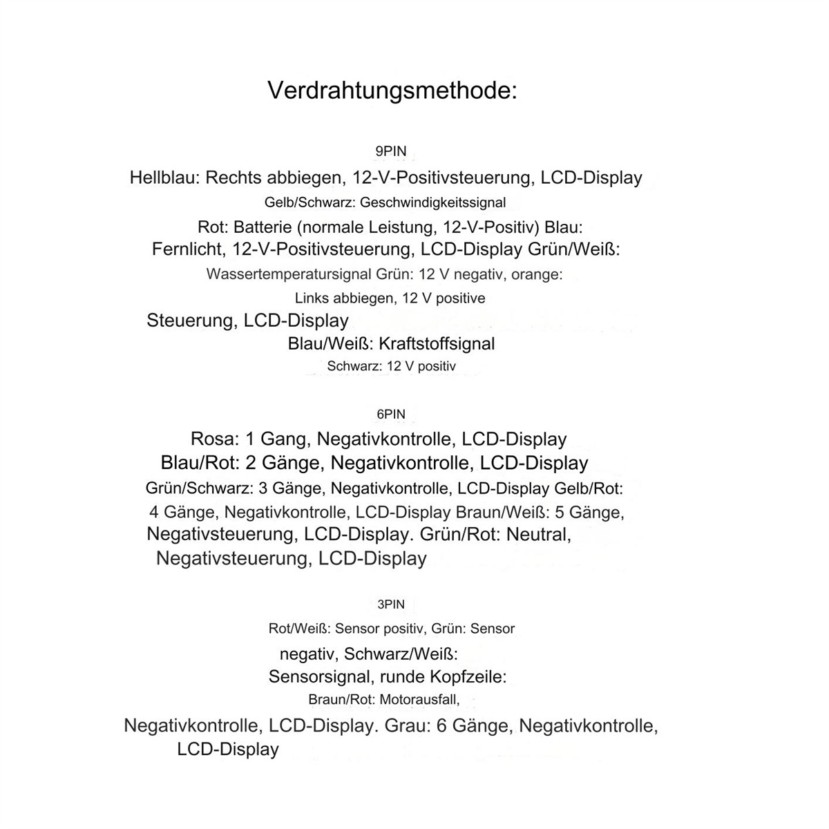 Schaltplan für ein elektronisches Gerät. Text auf Deutsch, der verschiedene Anschlüsse beschreibt.