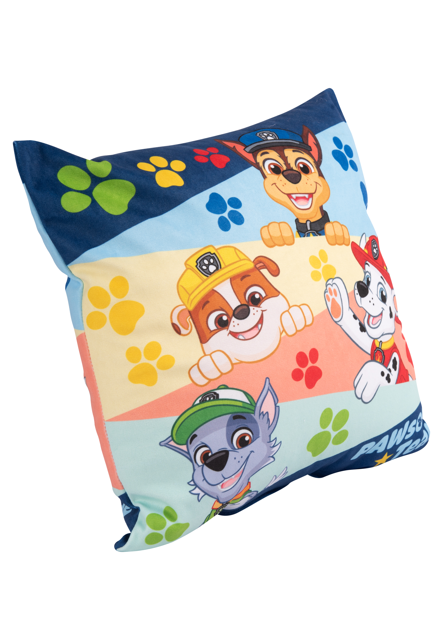 Ein Paw Patrol-Kissen mit den abgedruckten Charakteren.