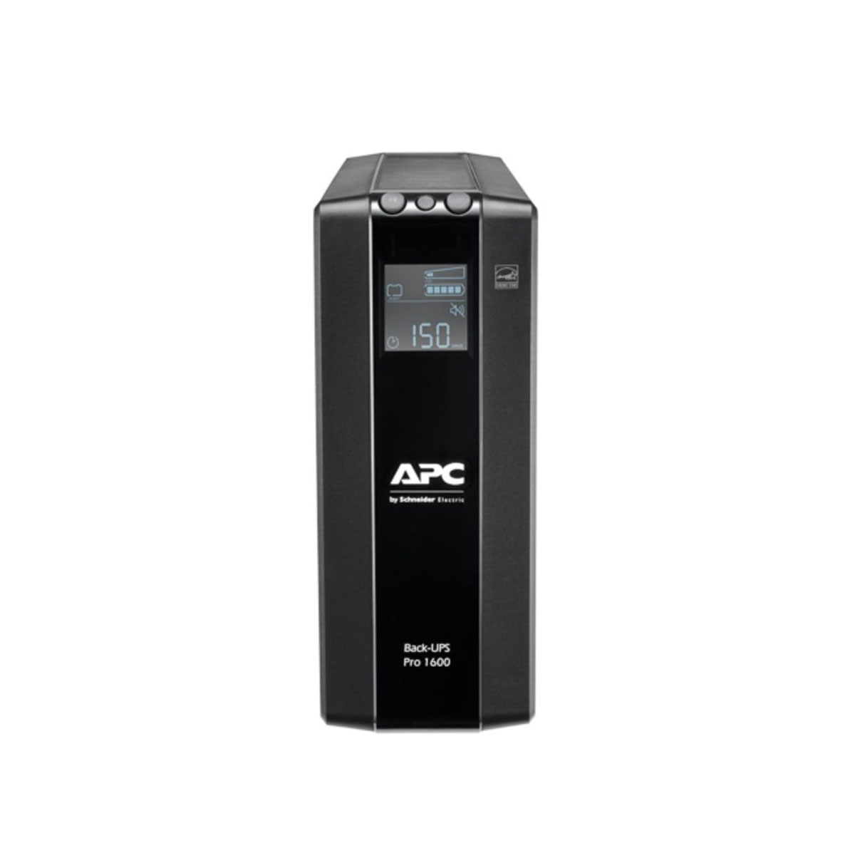 Schwarze APC Back-UPS Pro 1600 unterbrechungsfreie Stromversorgung mit Display.