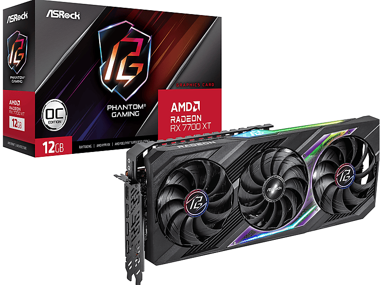 Tarjeta gráfica - ASROCK Tarjeta Gráfica Asrock Radeon Rx 7700 Xt Phantom Gaming Oc 12Gb