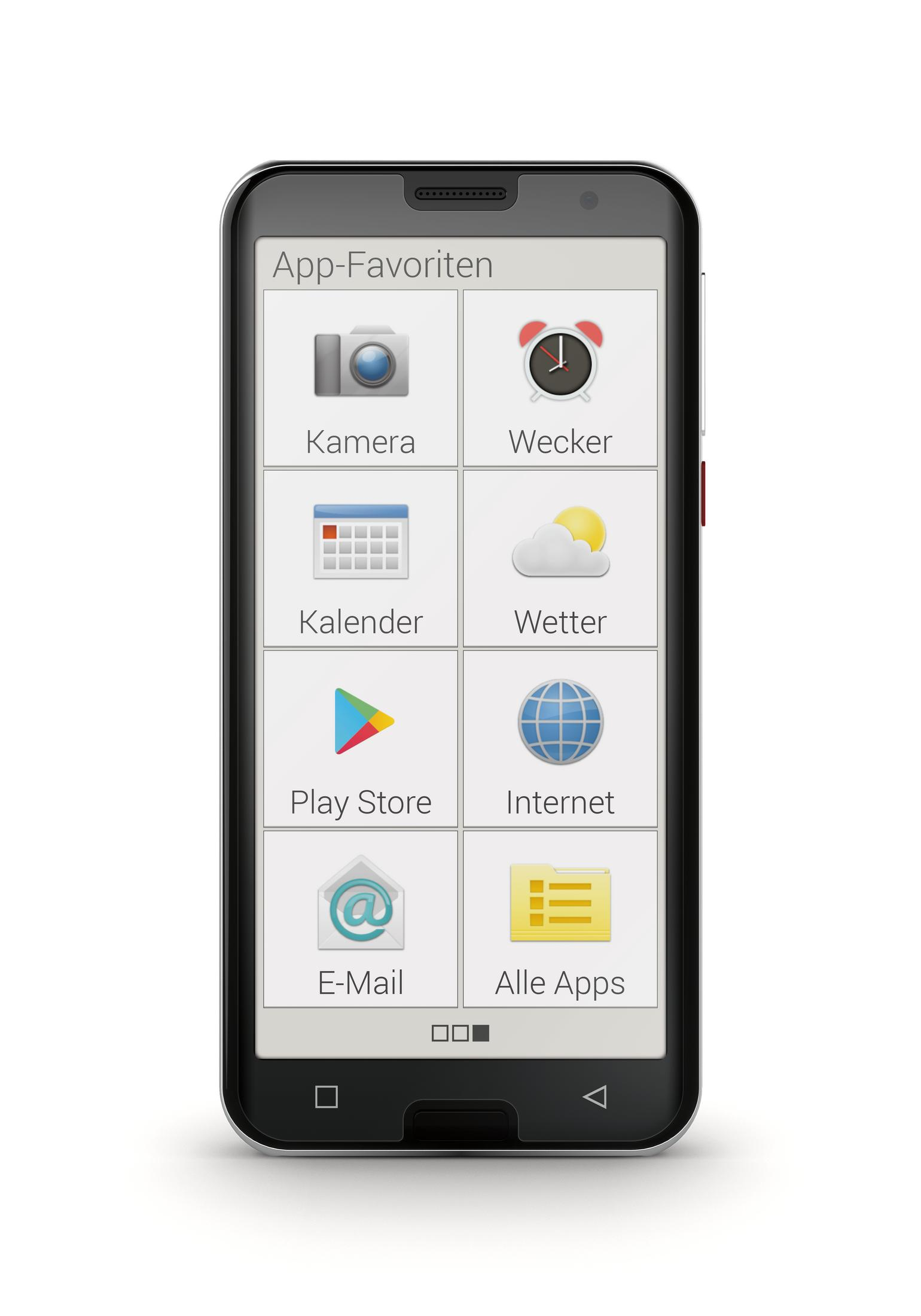 Smartphone mit App-Symbolen auf dem Bildschirm. Weißer Hintergrund.