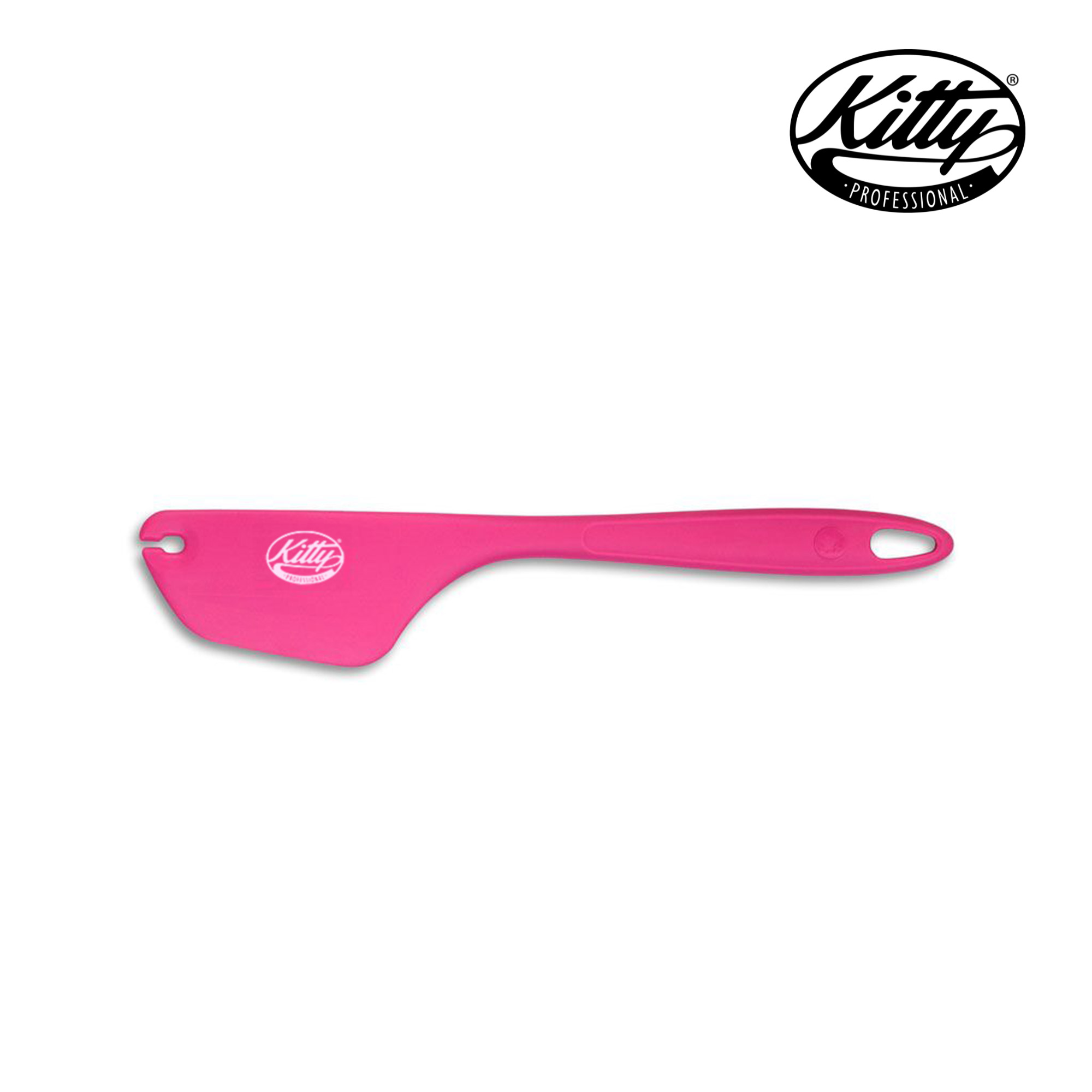 Ein rosa Spatel mit Logo und Griff. Der Spatel befindet sich auf weißem Hintergrund.