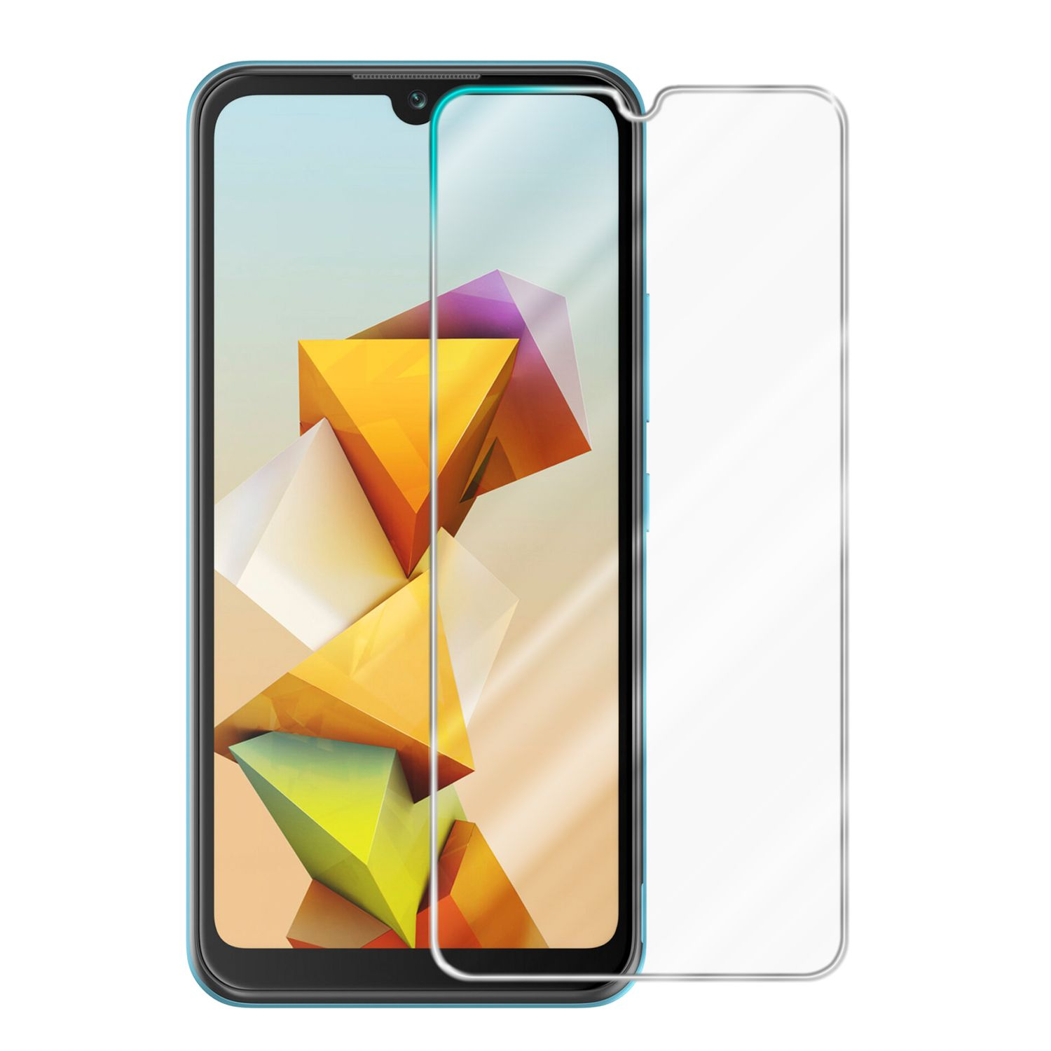 Un telefono con una protezione per lo schermo applicata e una protezione separata accanto.