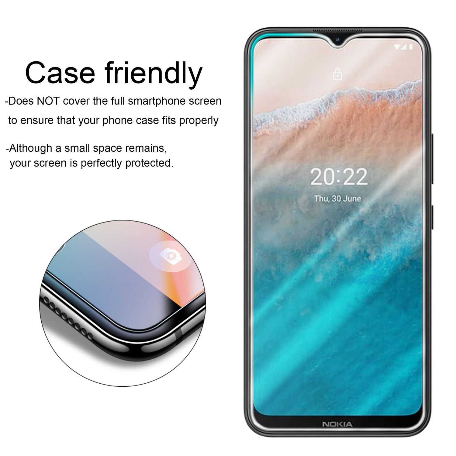 Smartphone-Bildschirm mit Sperrbildschirm. Text: 20:22, Do, 30. Juni. Gehäusefreundliches Design.