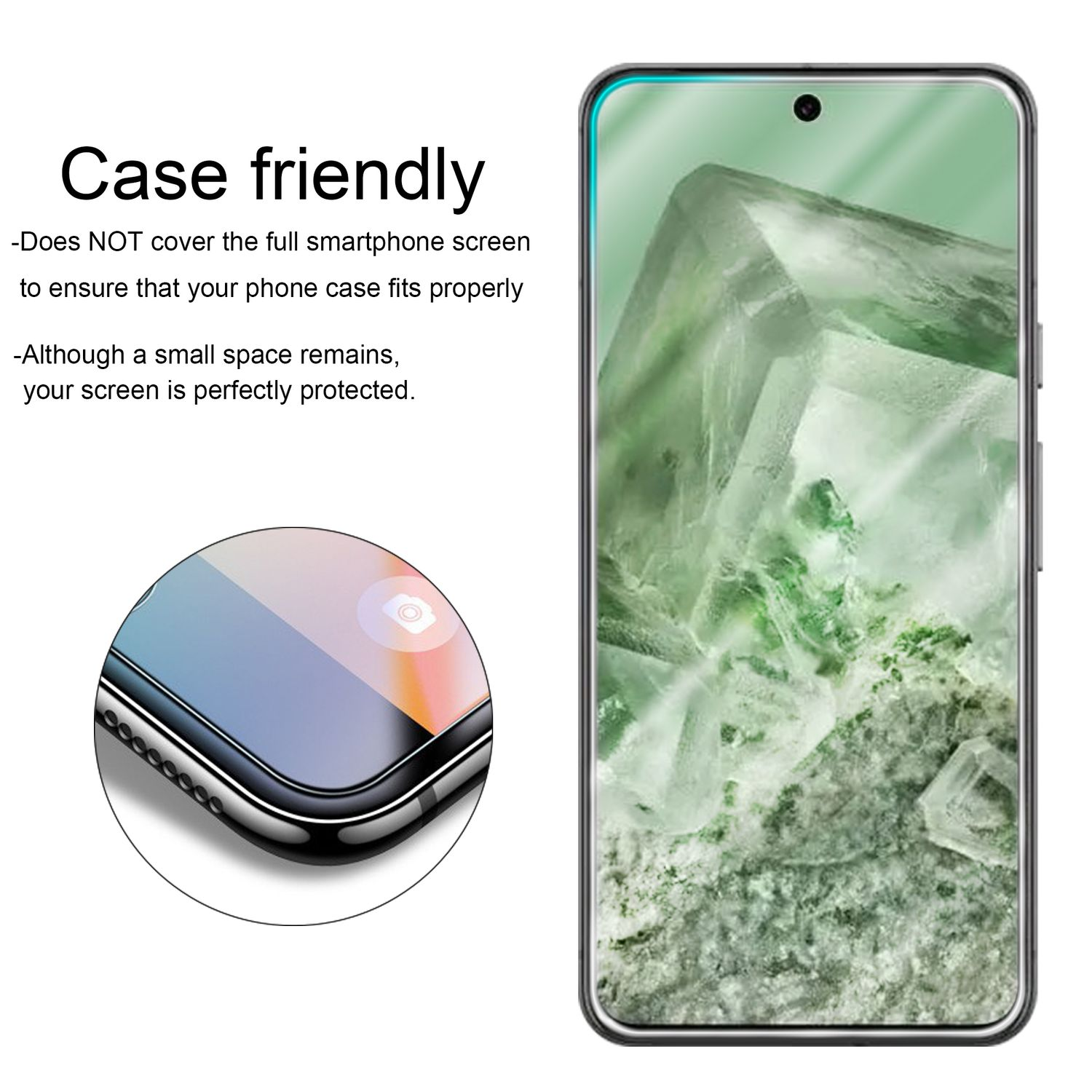 Uno schermo del telefono con un design compatibile con la custodia. Lo schermo mostra un paesaggio roccioso.