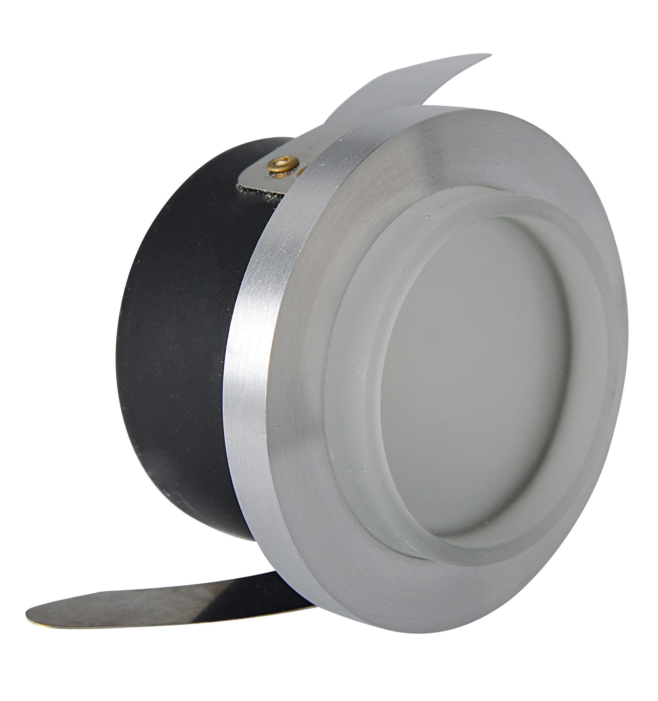 Ein metallisches und schwarzes zylindrisches Objekt mit einer Lichtquelle und einem silbernen Griff.
