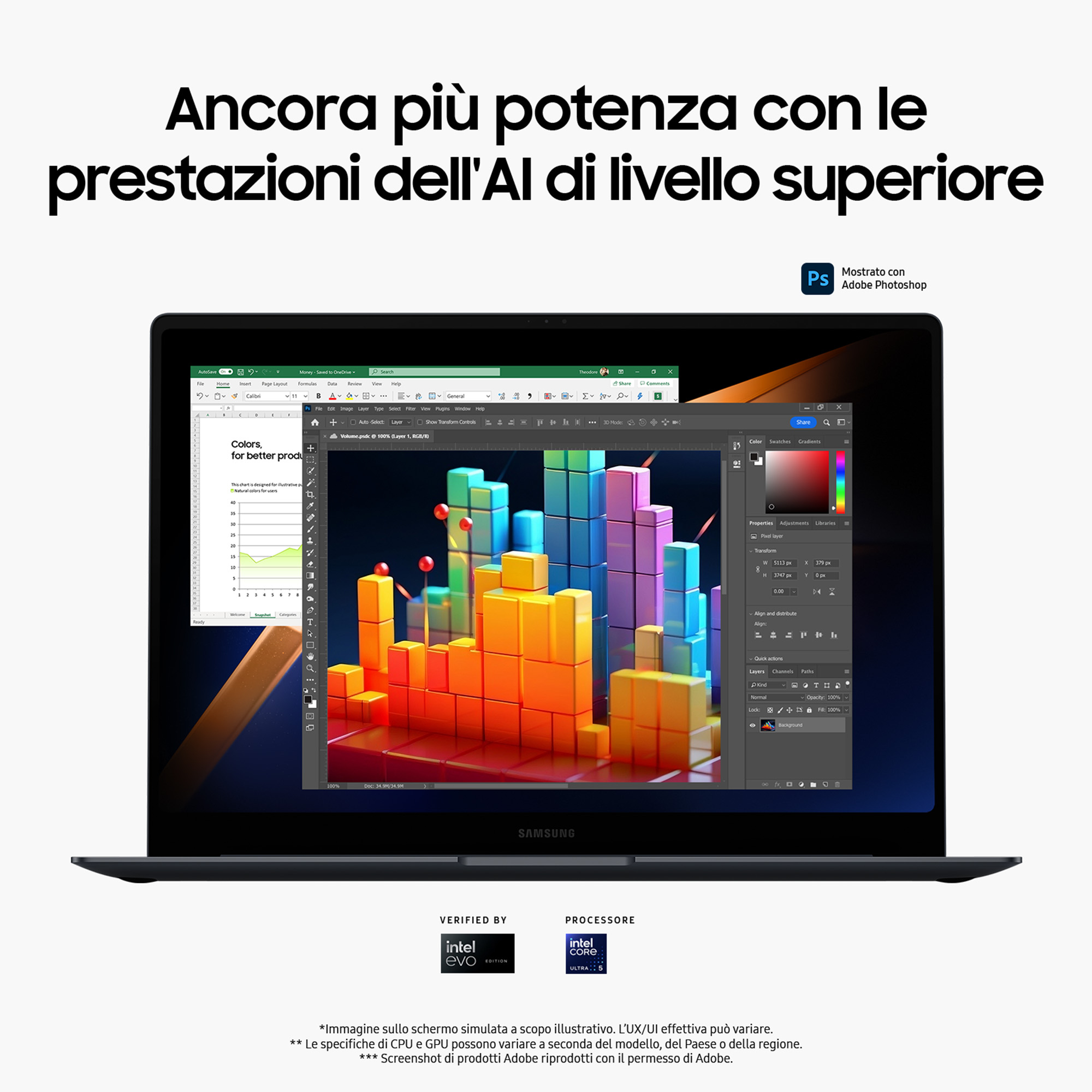 Schermo del laptop che mostra un grafico colorato e un'area di lavoro. Il laptop è aperto su una scrivania.