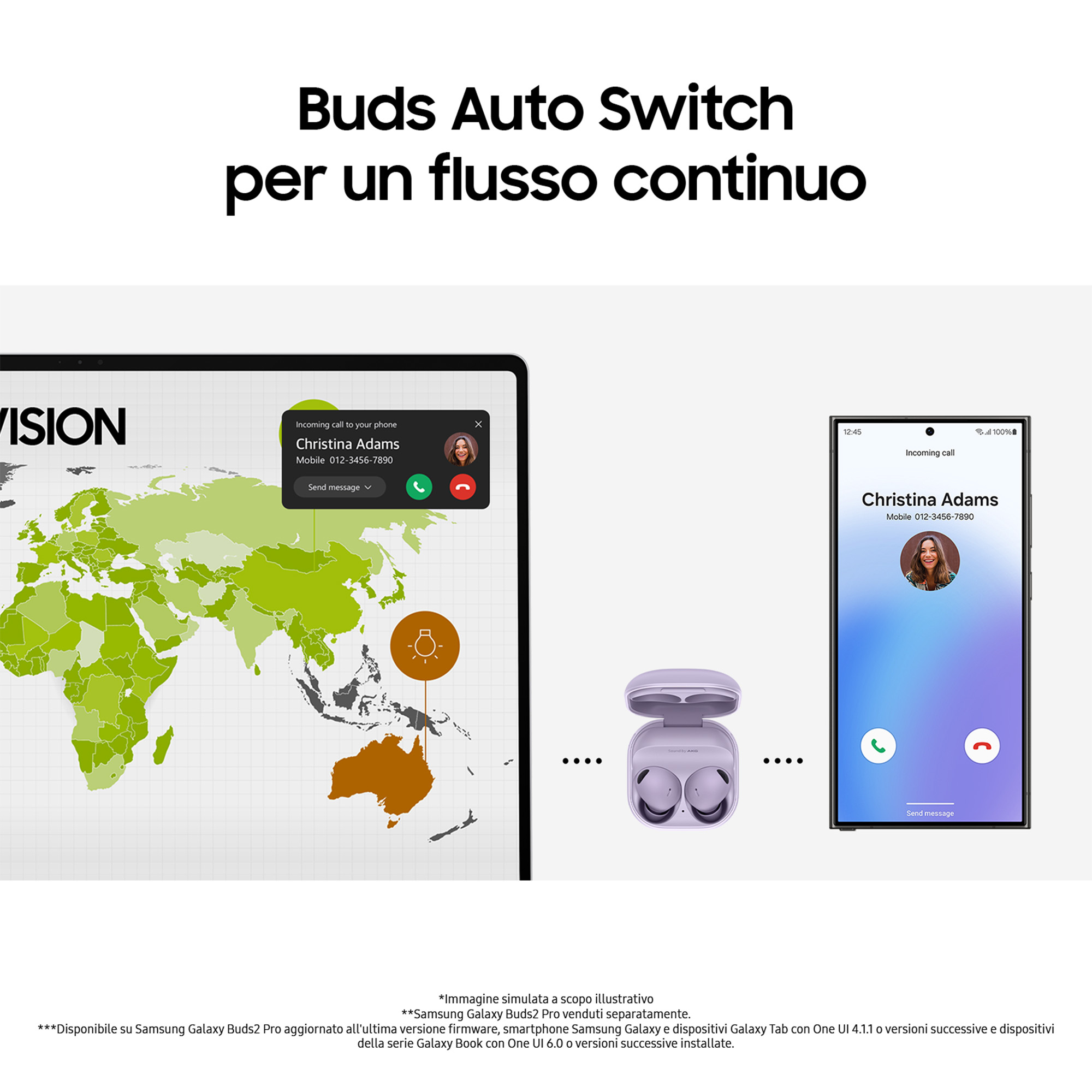 Una pubblicità che mostra un tablet e uno smartphone. Il tablet mostra una mappa del mondo con le informazioni sulle chiamate.