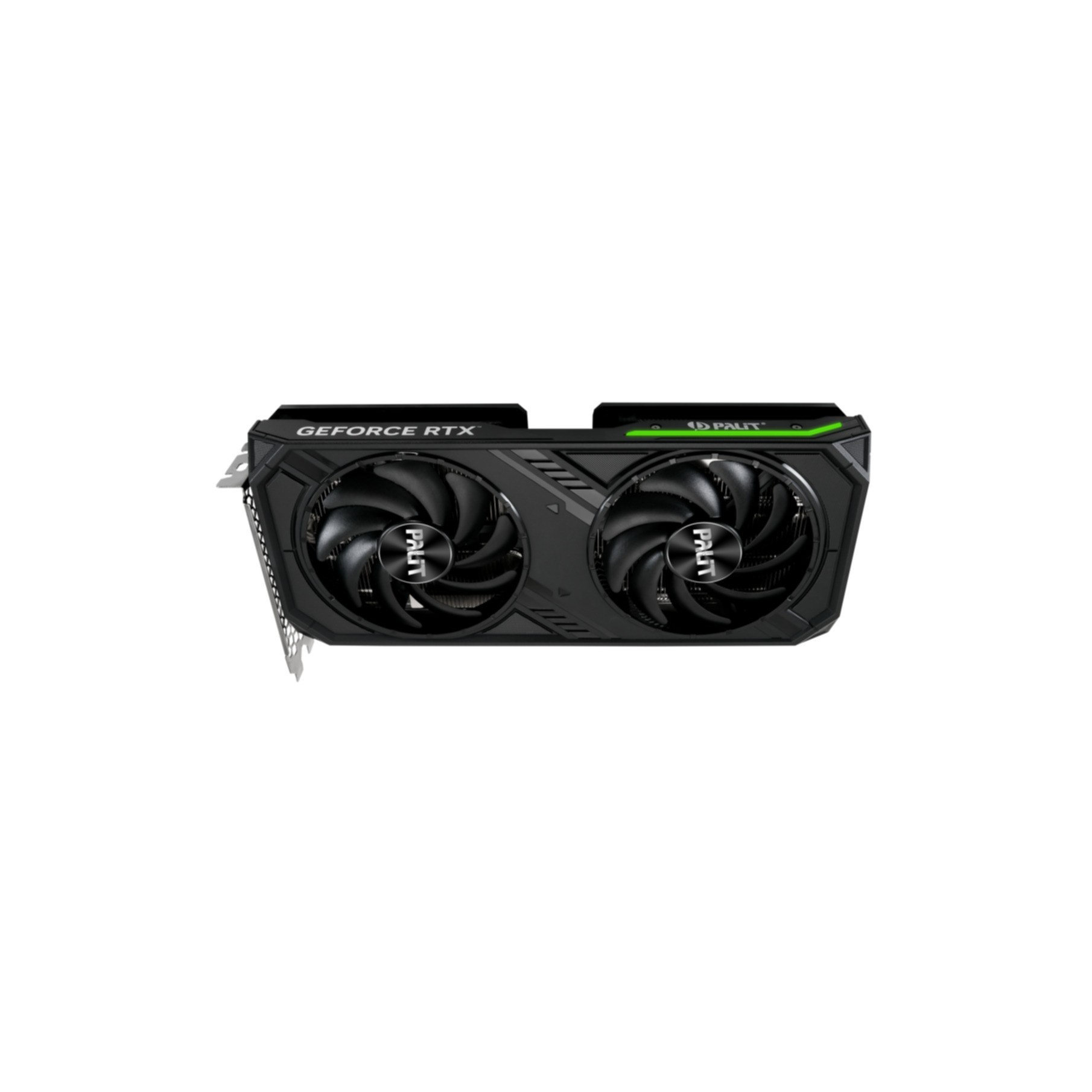Una tarjeta gráfica negra y verde con dos ventiladores.