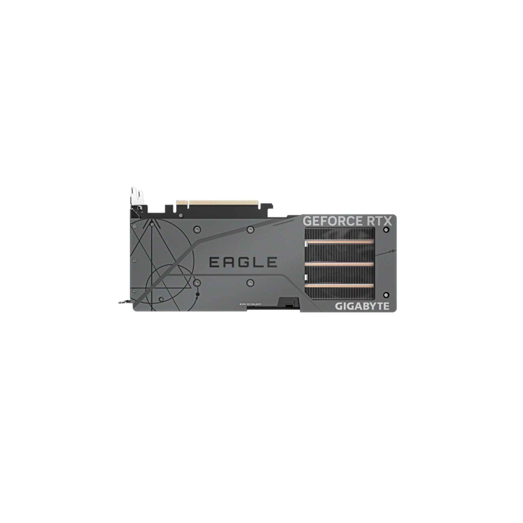 Una scheda grafica GIGABYTE EAGLE su sfondo bianco.