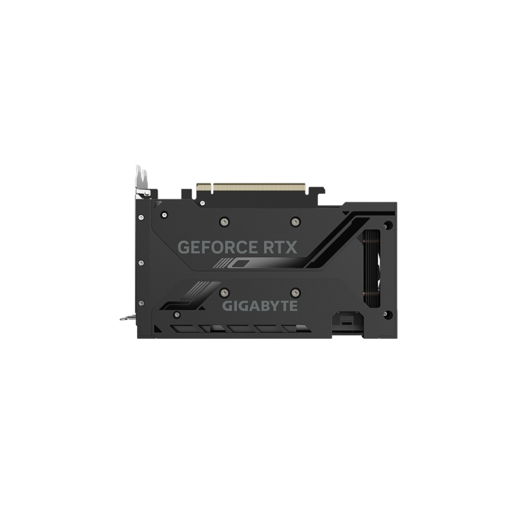 Scheda grafica GeForce RTX Gigabyte su sfondo bianco.