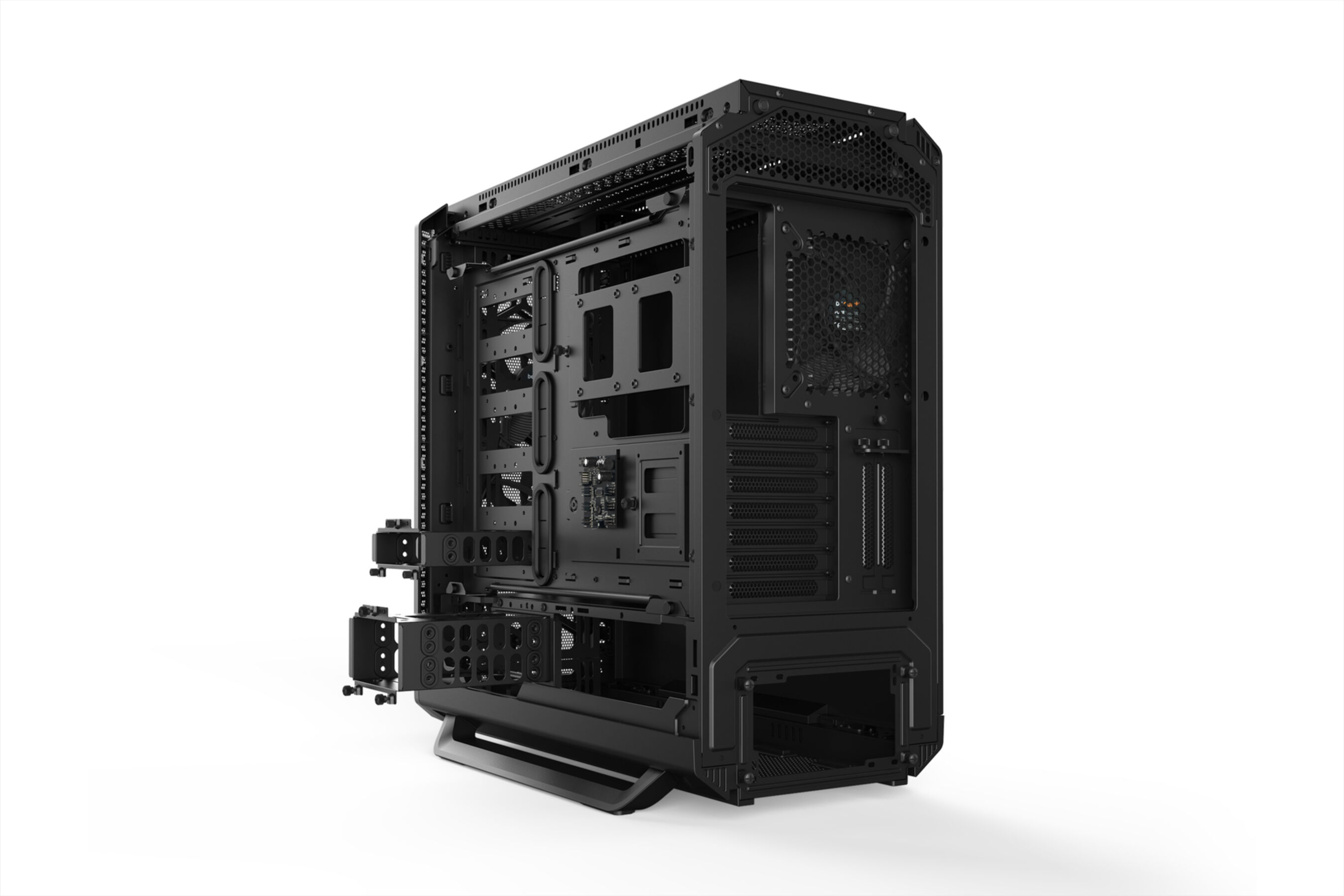 Motherboard, Draufsicht, mit verschiedenen Komponenten, vor weißem Hintergrund.