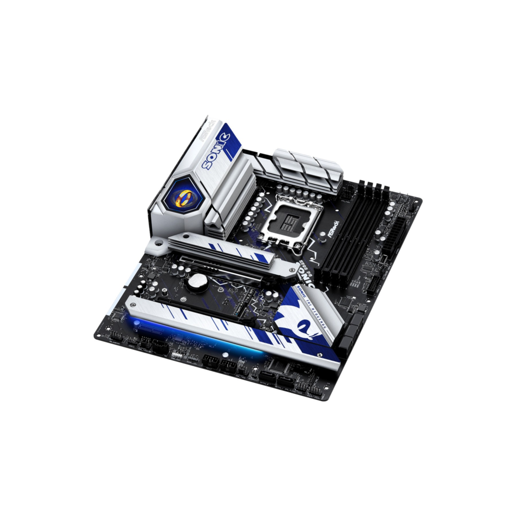 Płyta główna z białym i niebieskim designem, z logo i marką Sonic.