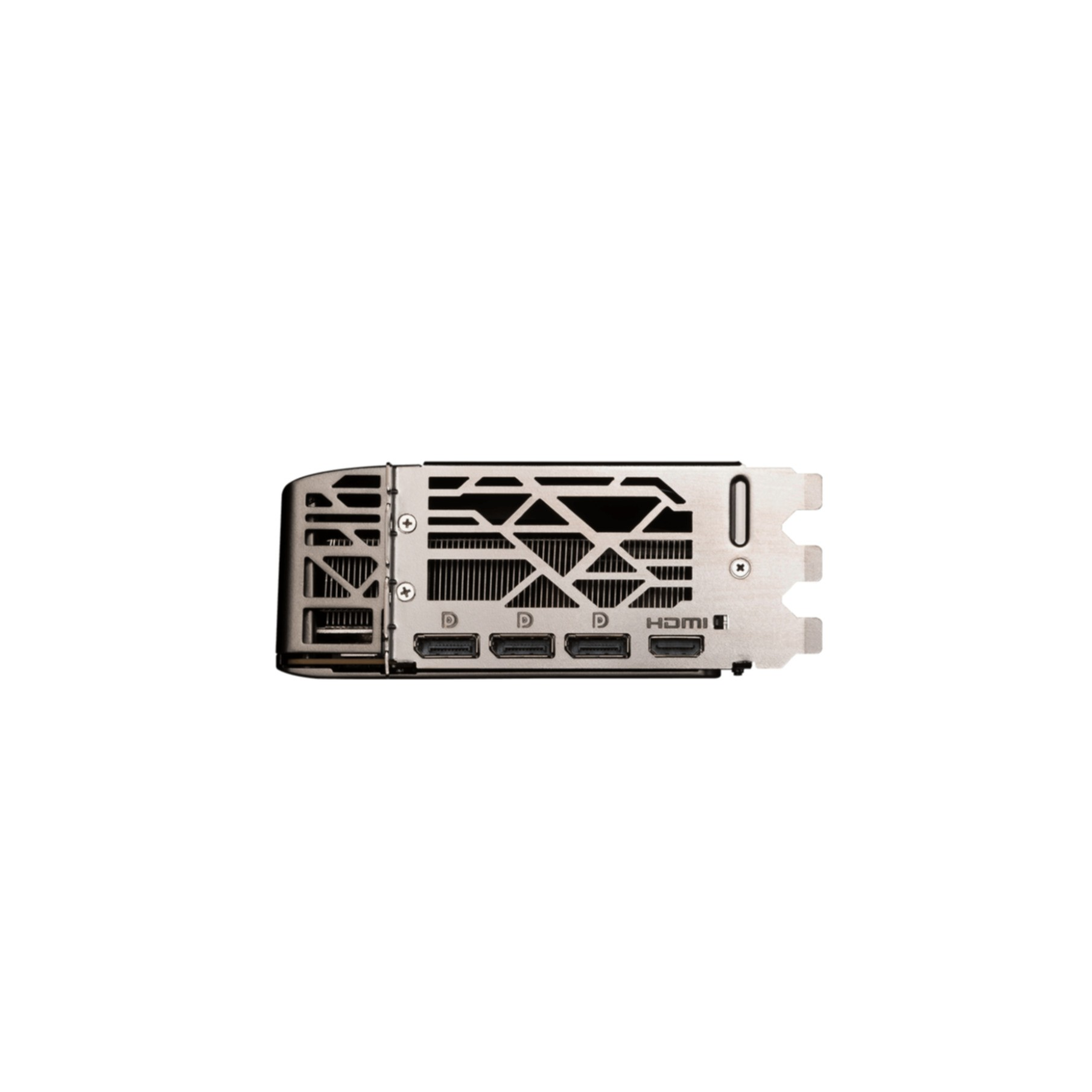 Eine Grafikkarte mit mehreren Anschlüssen, darunter HDMI, auf weißem Hintergrund.