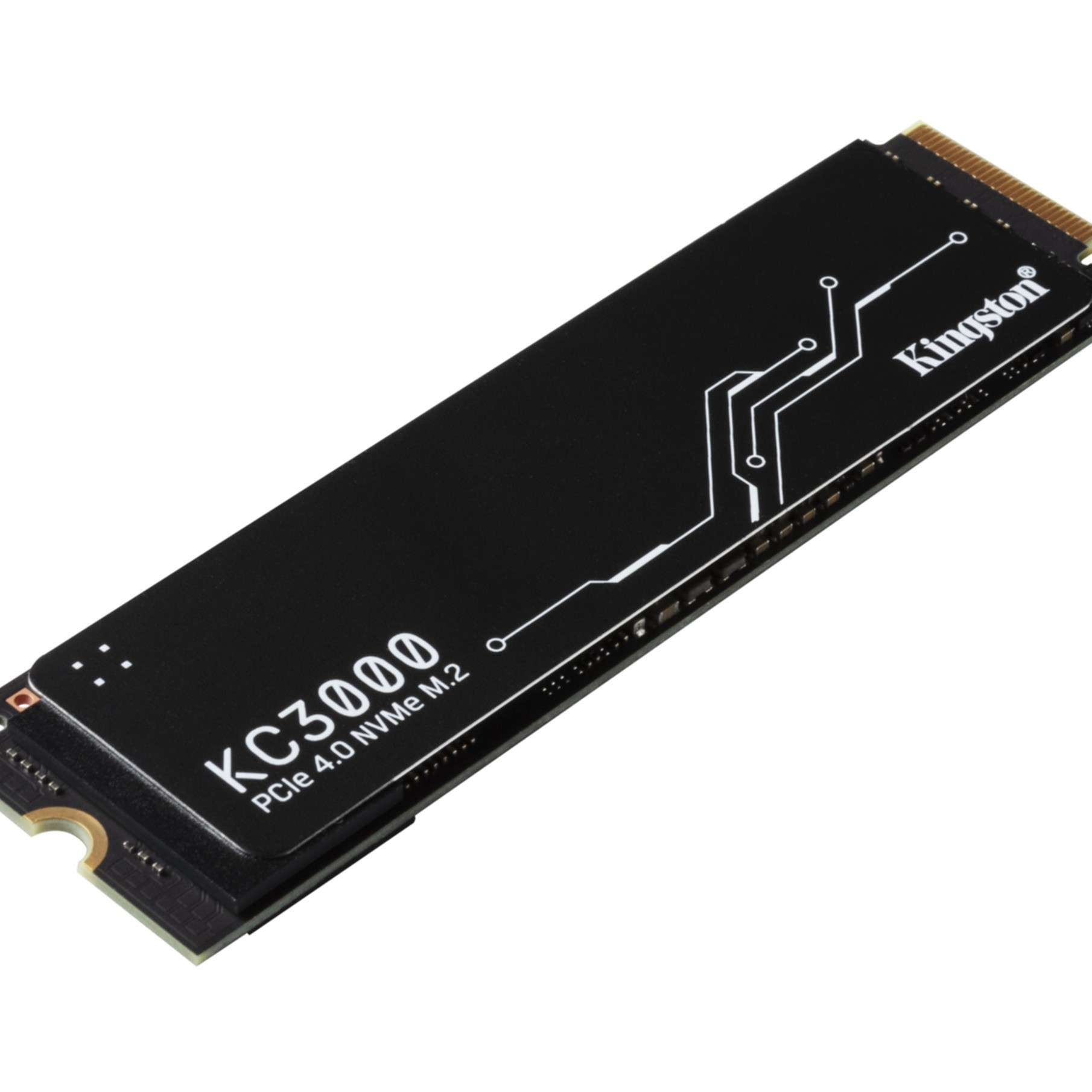 Czarny dysk SSD Kingston KC3000. Ma czarną obudowę z białym tekstem.