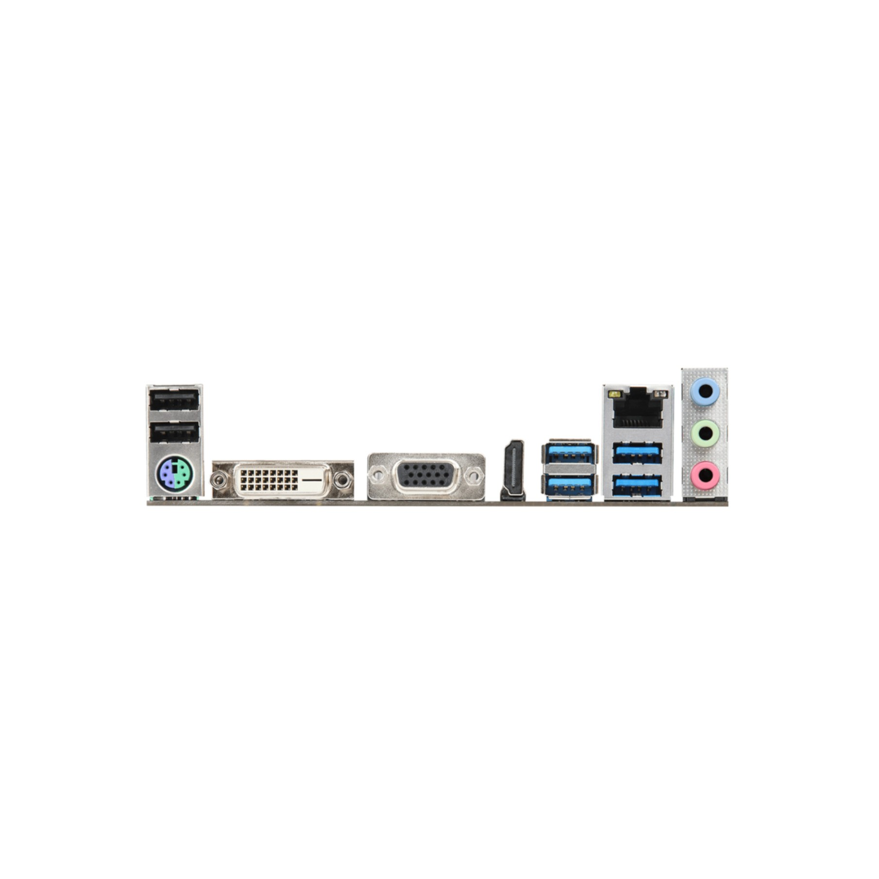 Computer-Motherboard-Anschlüsse, verschiedene Farben, auf weißem Hintergrund.