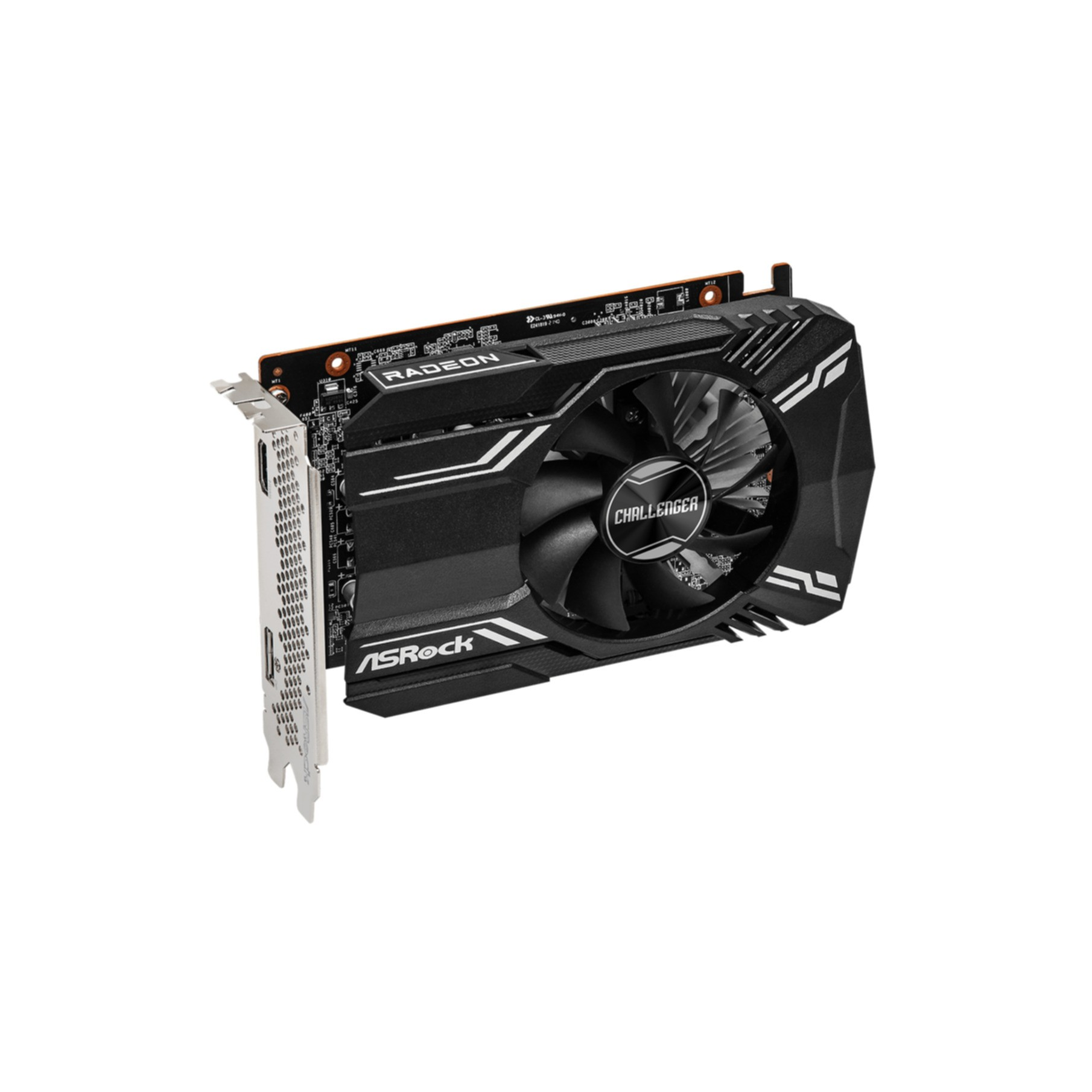 Scheda grafica ASRock Radeon nera e argento con ventola.