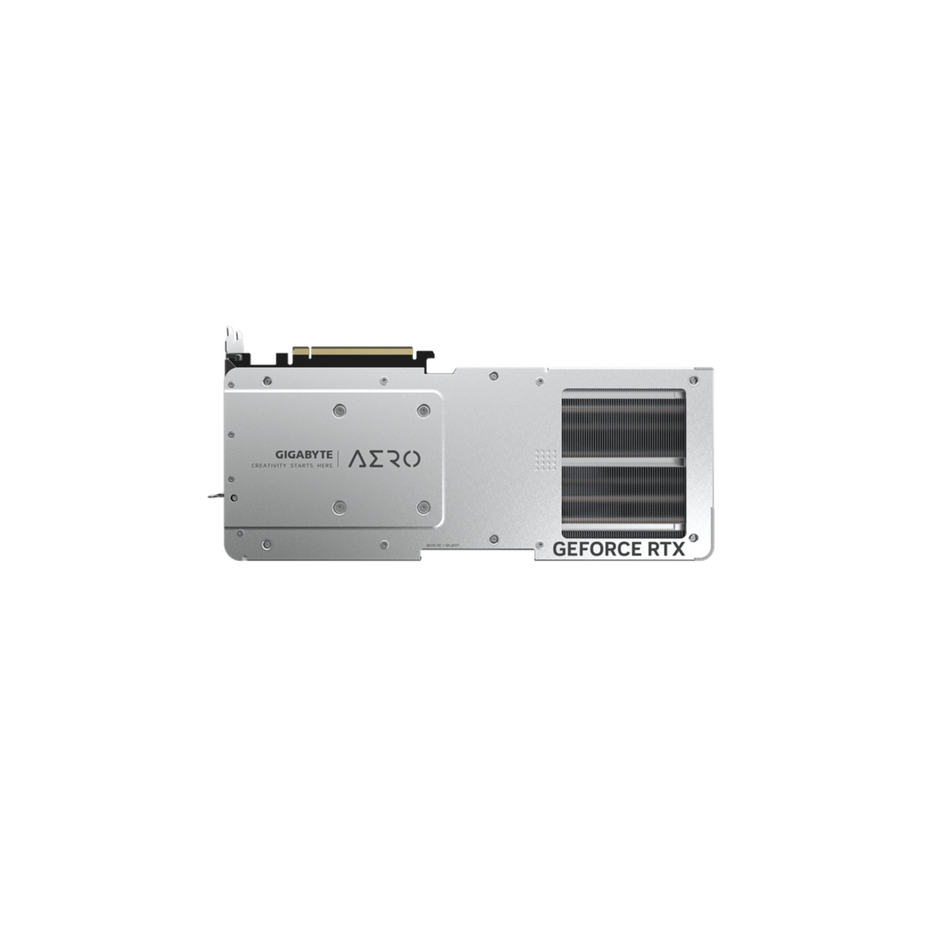 Scheda grafica GeForce RTX. Logo Gigabyte. Sfondo bianco.