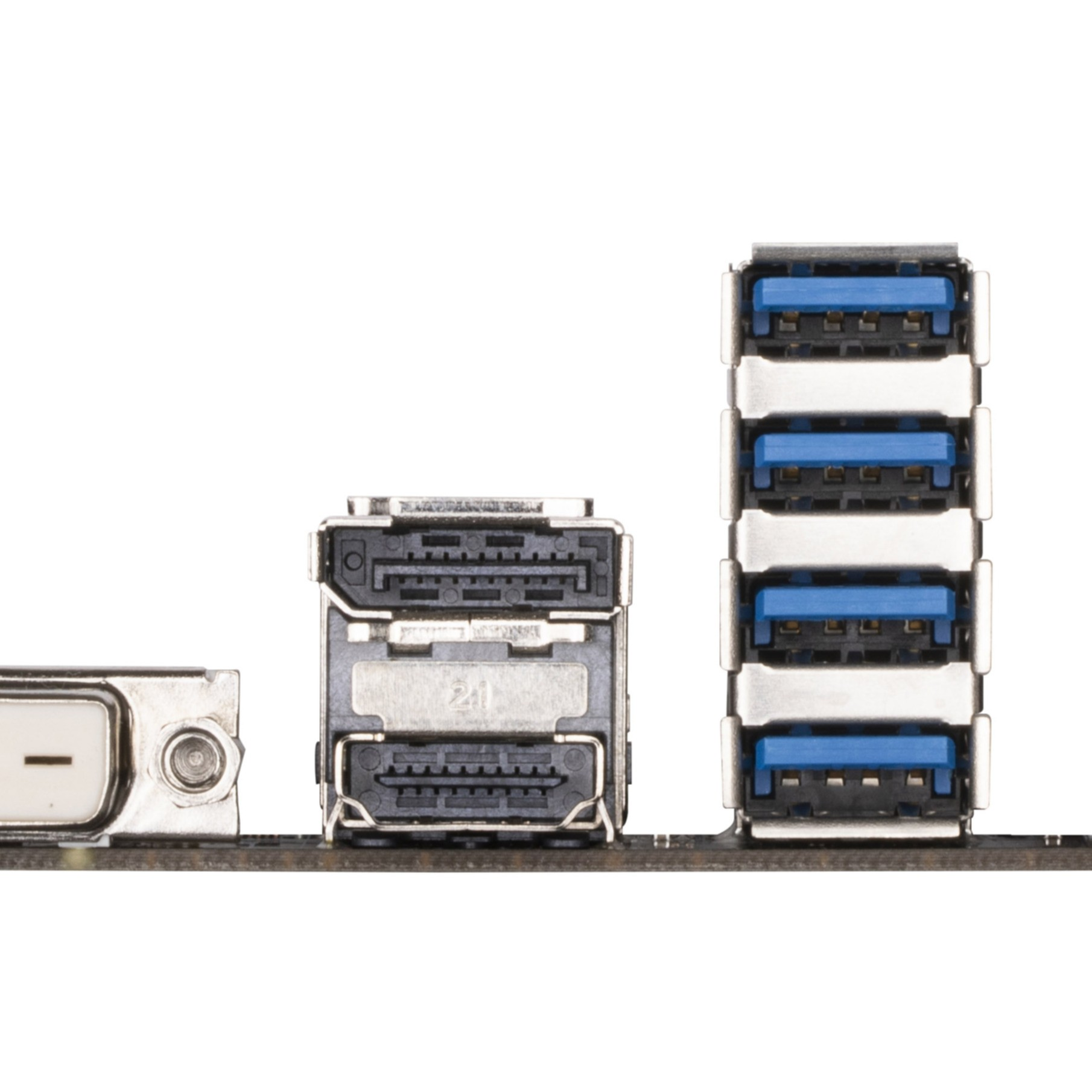 Zbliżenie złączy płyty głównej, w tym USB i innych portów.