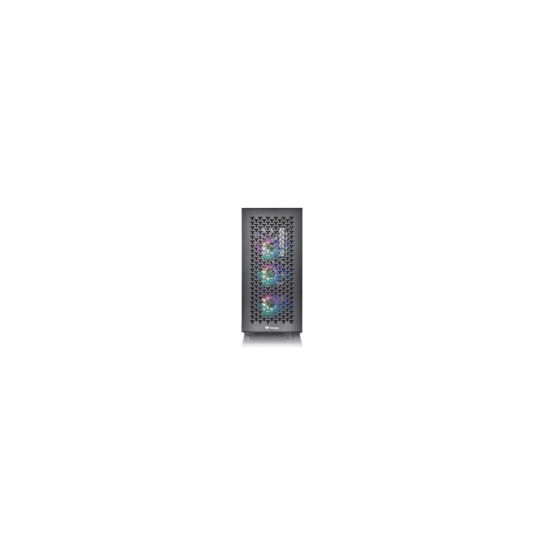 Computergehäuse mit Frontplatte mit mehreren RGB-Lüftern.