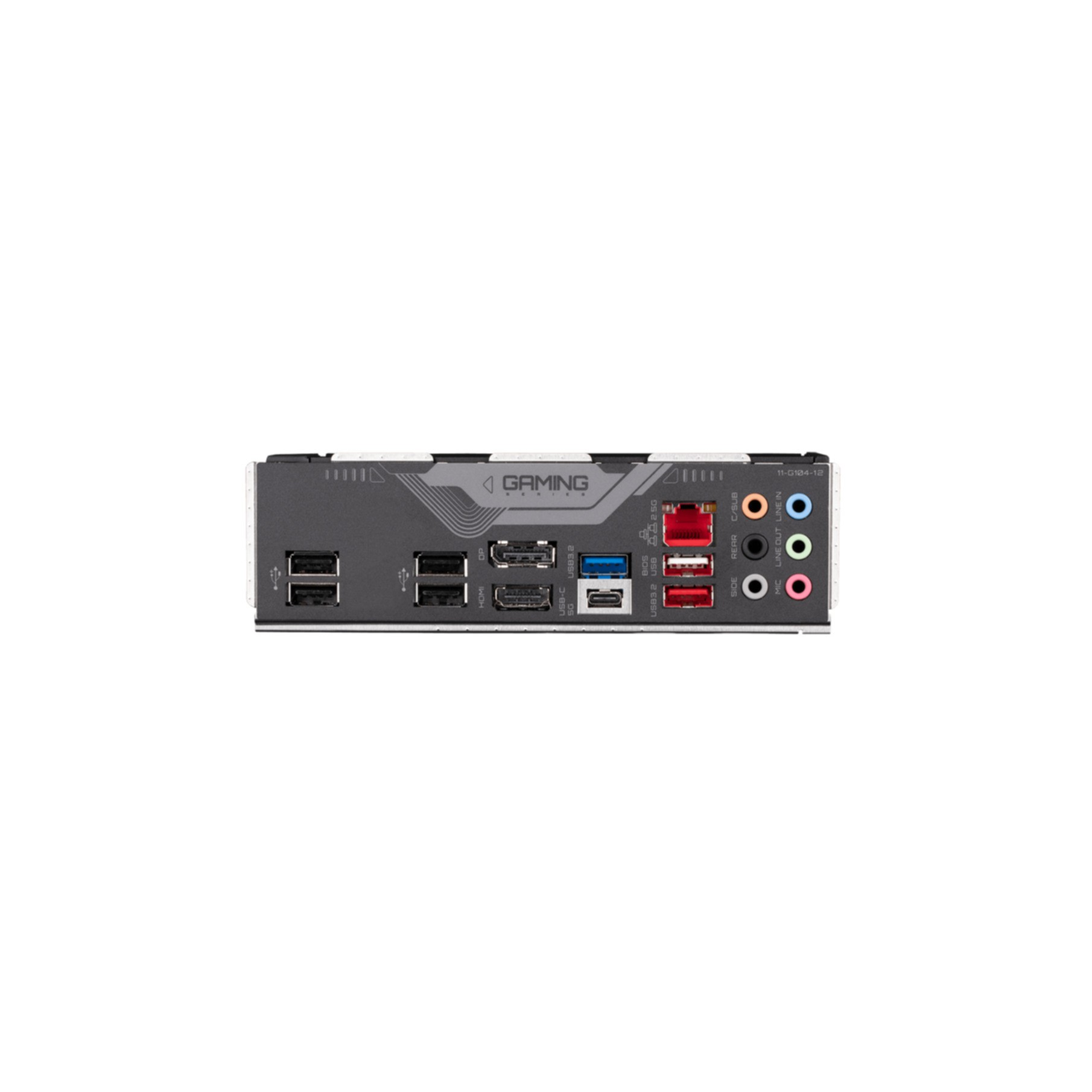 Rückseite eines Motherboards mit Anschlüssen und dem Wort 'GAMING'.