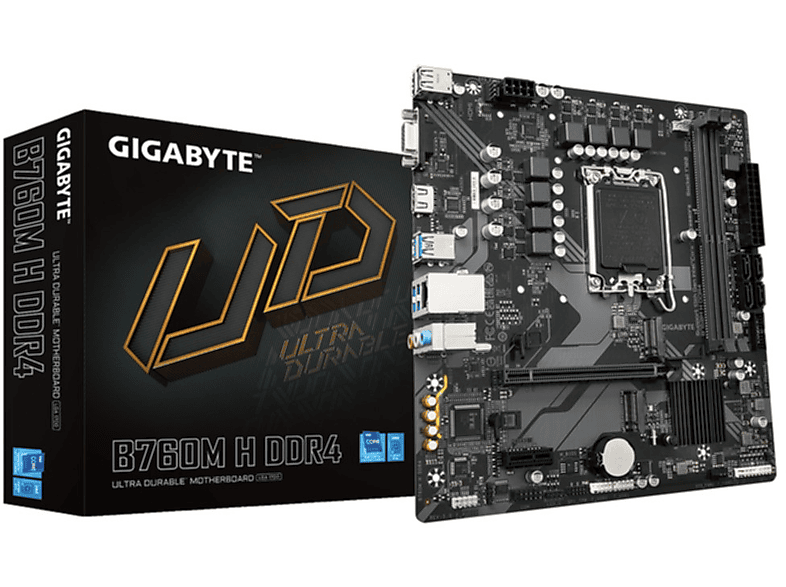GIGABYTE B760M H DDR4 Motherboard - Unterstützt Intel Core 14. Generation CPUs, Mainboard Gold