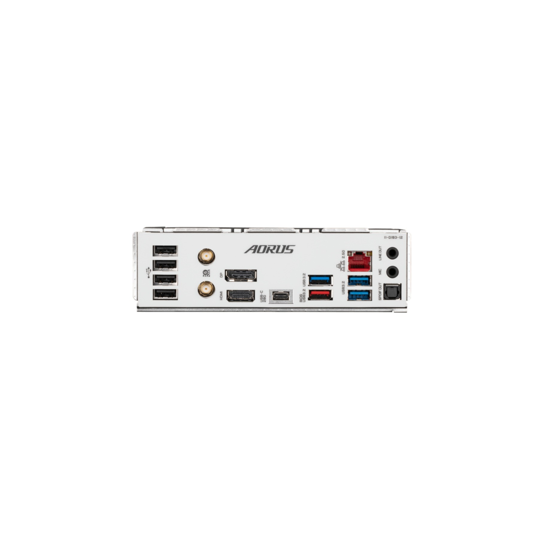 Panel trasero de la placa base con varios puertos, incluyendo USB y conectores de audio.