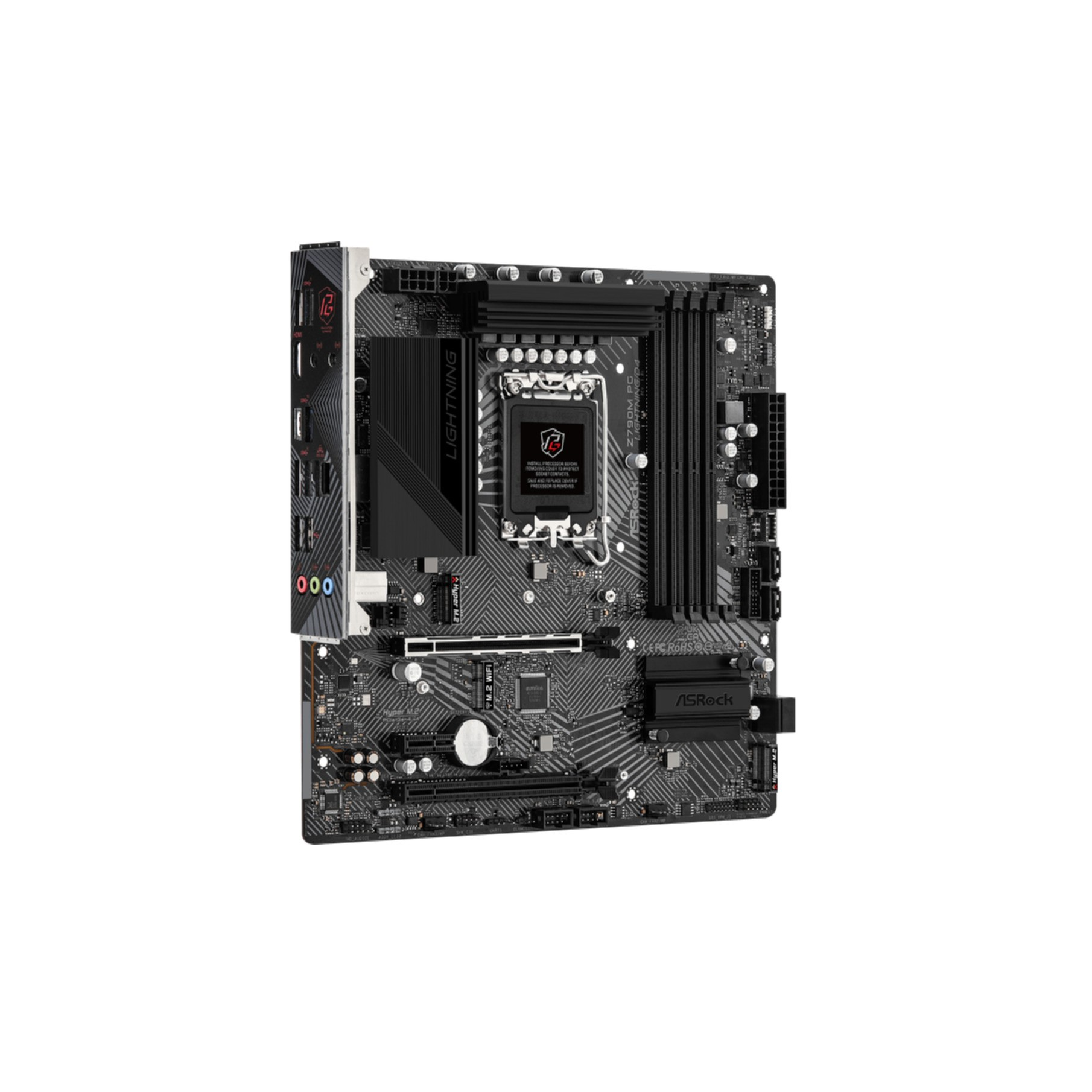 Scheda madre del computer con vari componenti installati.