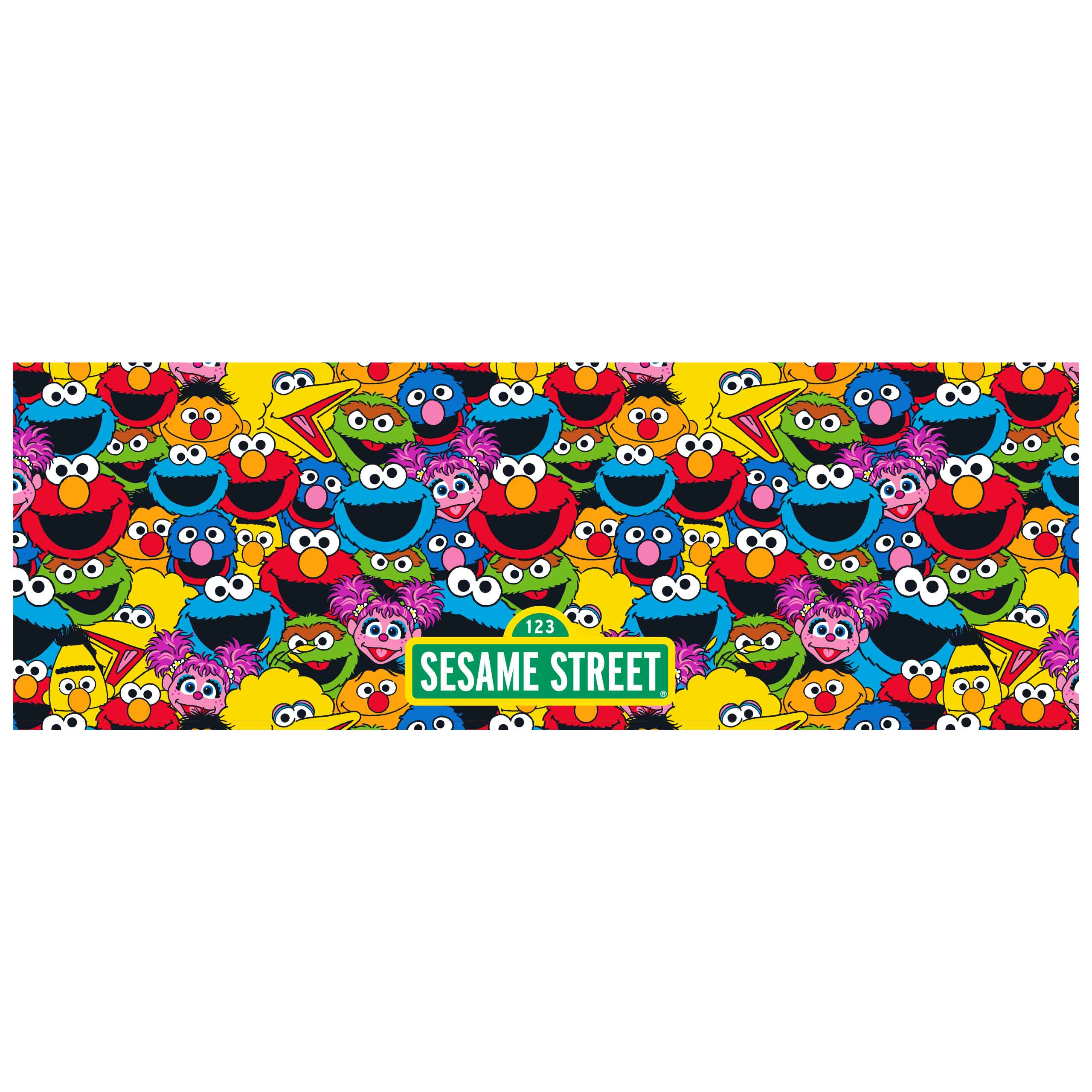Sesamstraßen-Zeichenmuster. Elmo, Krümelmonster und andere. Gelber Hintergrund.