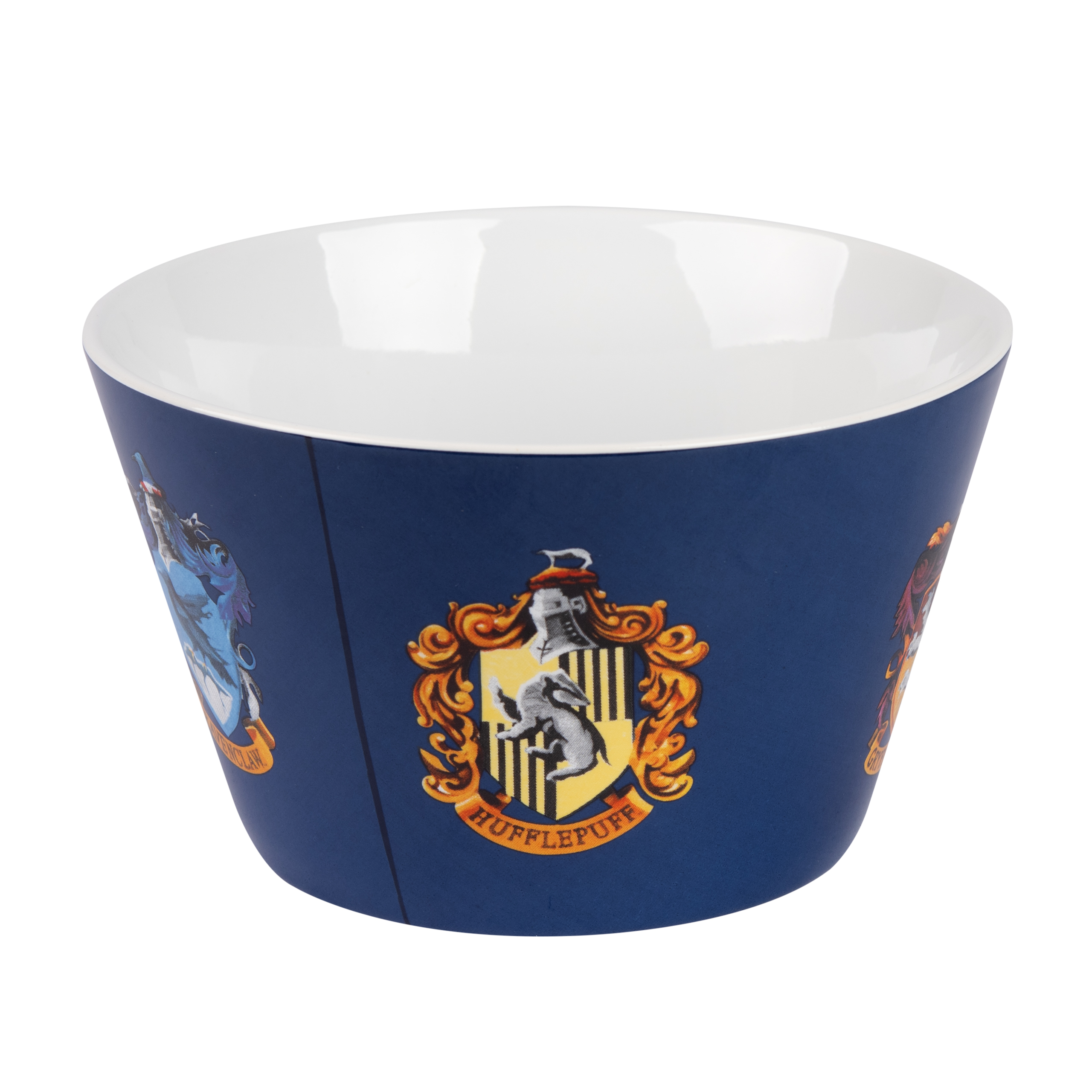 Eine blaue Schüssel mit dem Hufflepuff-Wappen aus der Harry-Potter-Reihe.