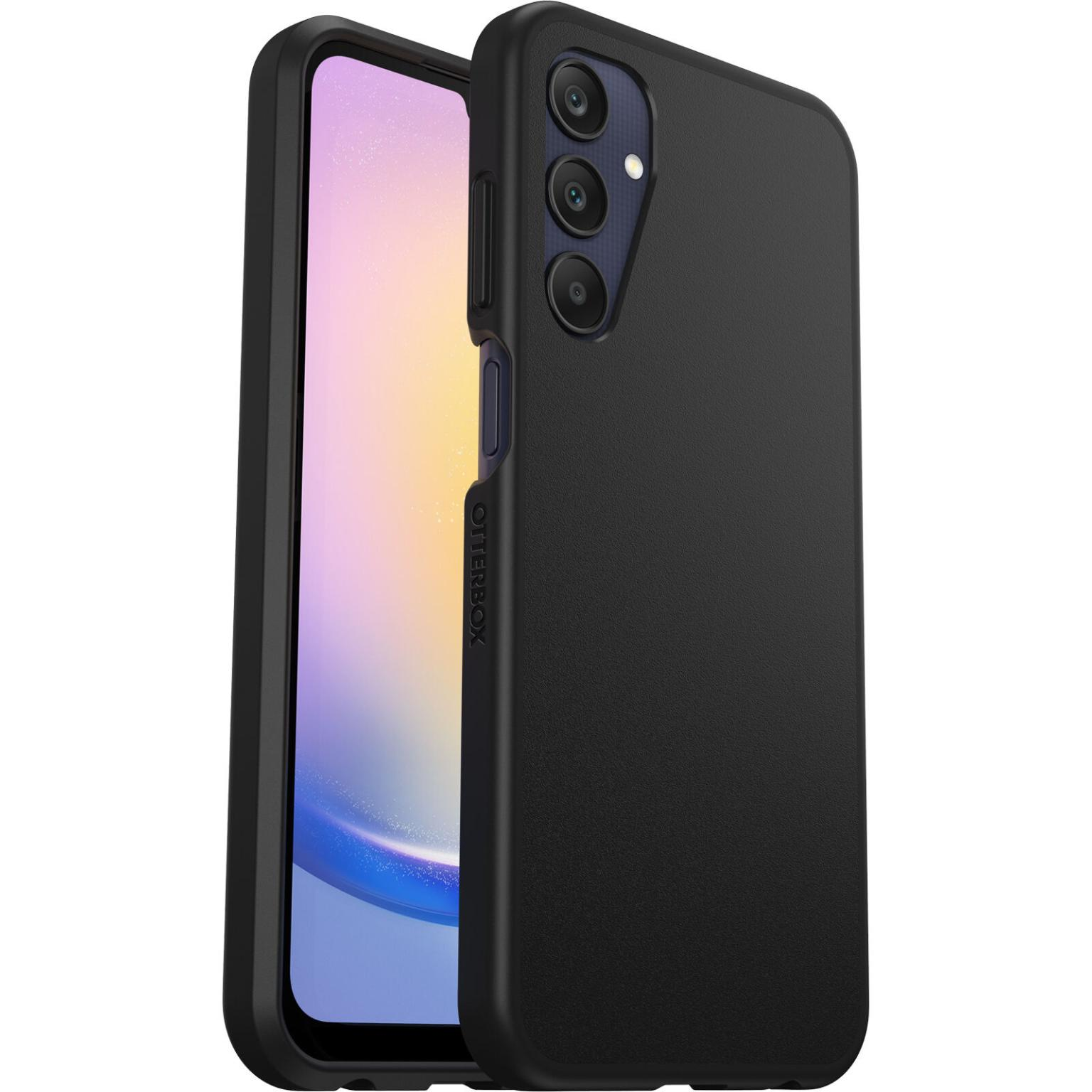 Zwarte telefoonhoes met camera gaten. Zijaanzicht.