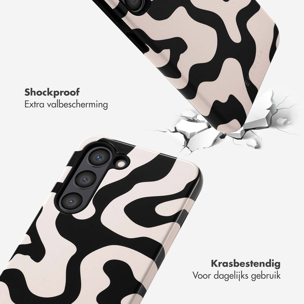 Coque de téléphone motif noir et blanc, une tombe sur des fissures.