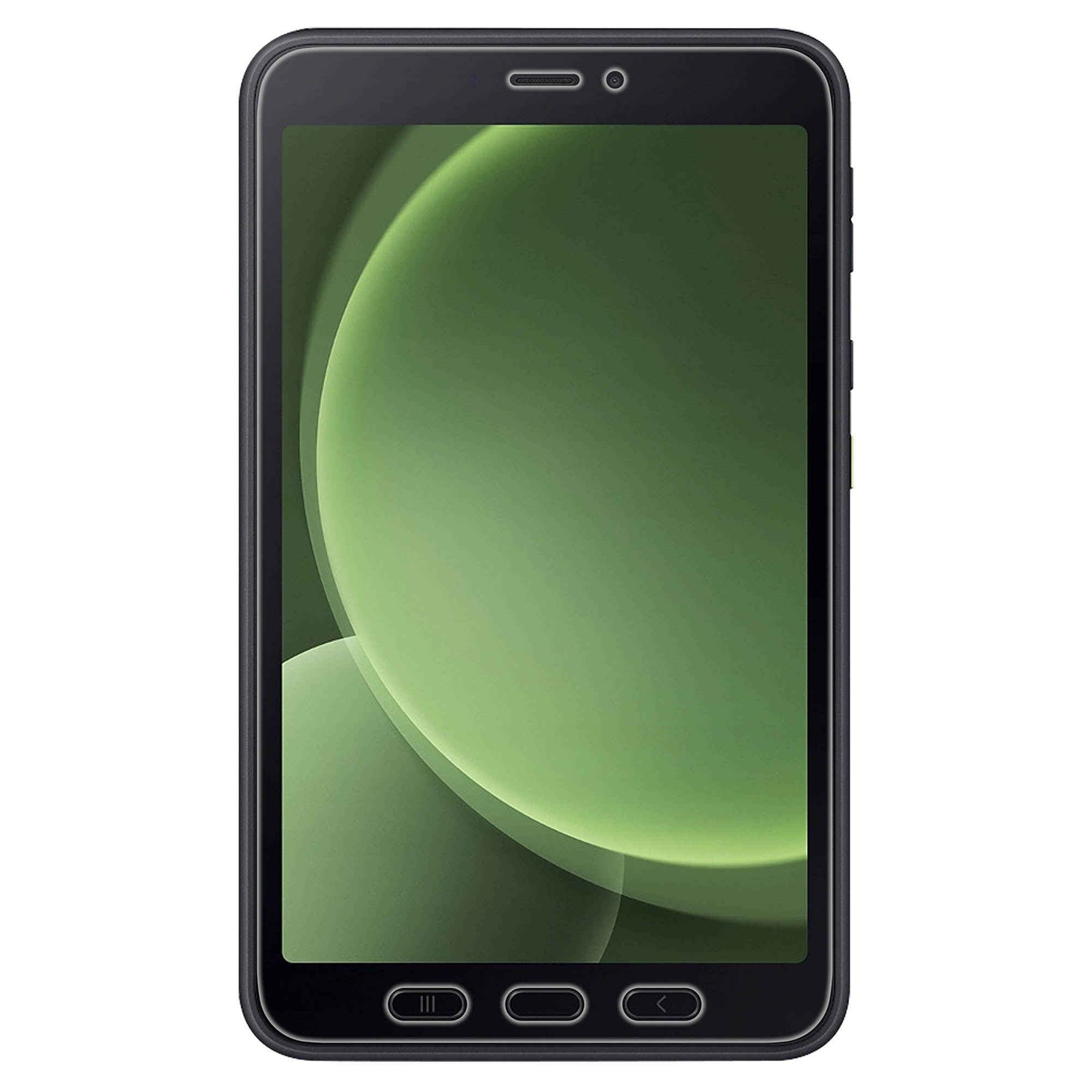 Smartphone nero con sfondo verde astratto sullo schermo.