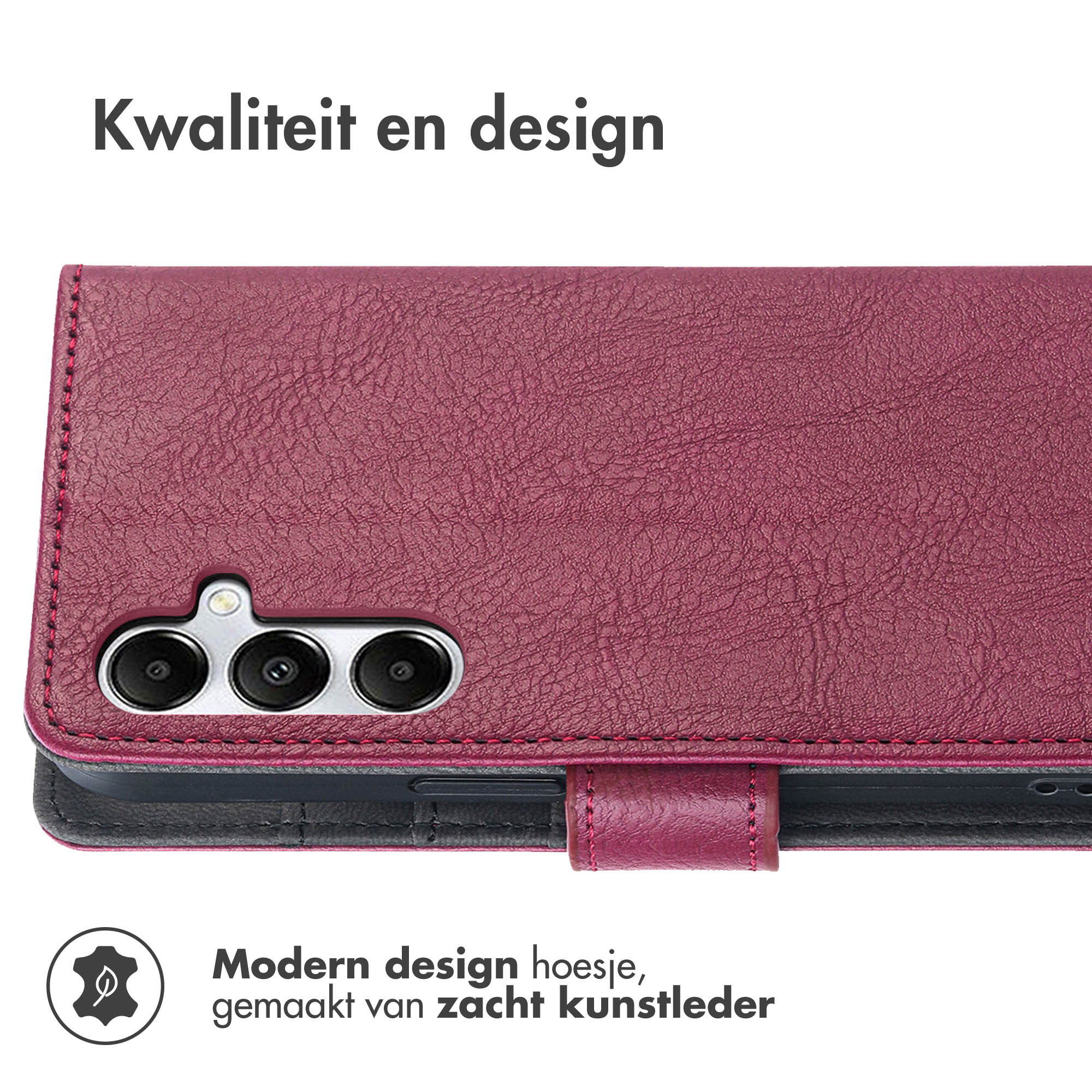 Bordeaux telefoonhoesje. Voorzien van getextureerd leer en een magnetische sluiting.