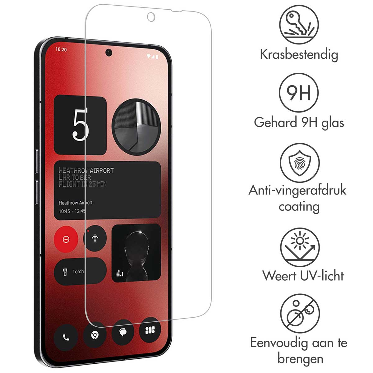 Écran de téléphone avec protecteur, montrant un horaire de vol.